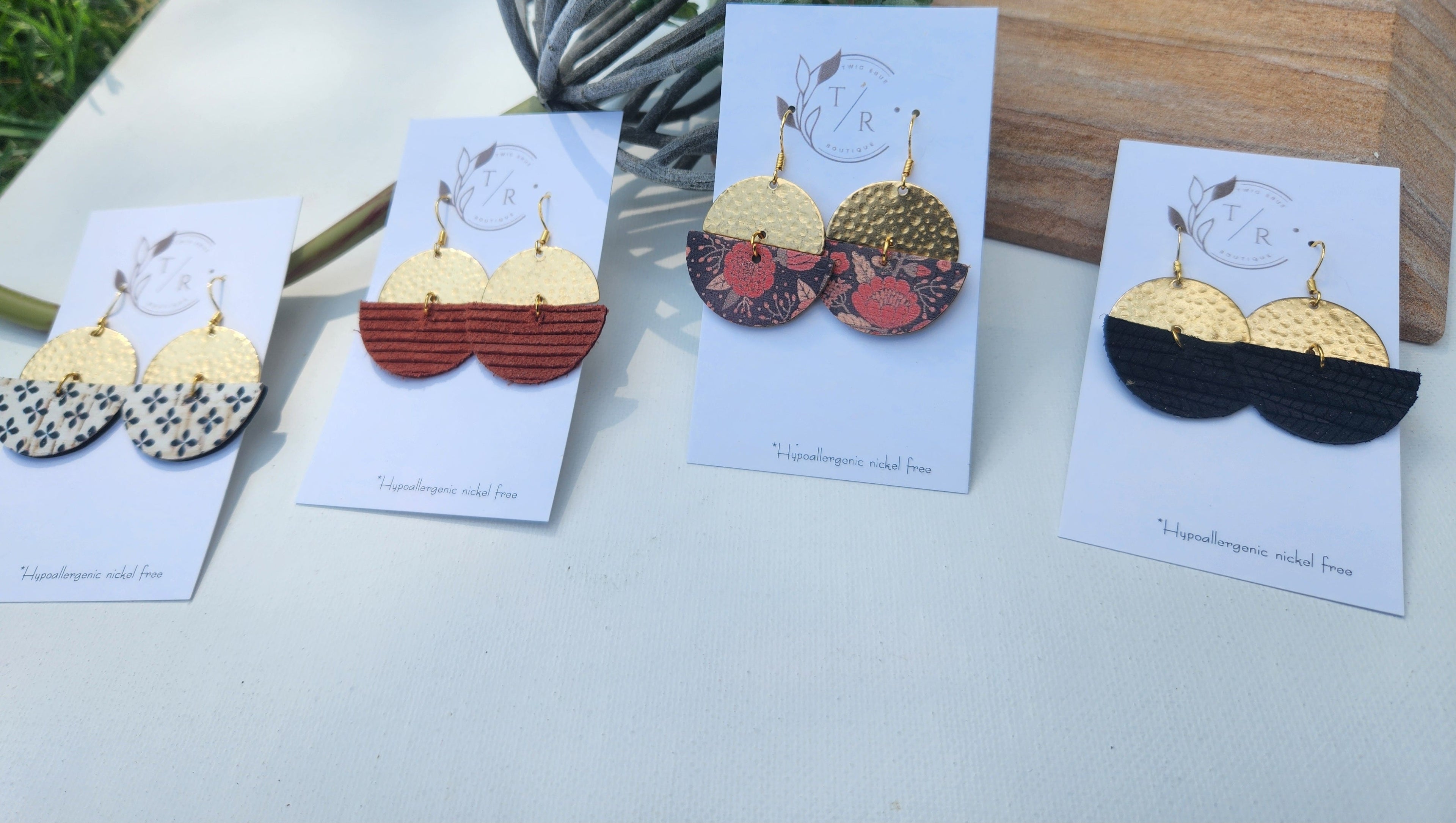 Rowan| Hammered brass and leather earring