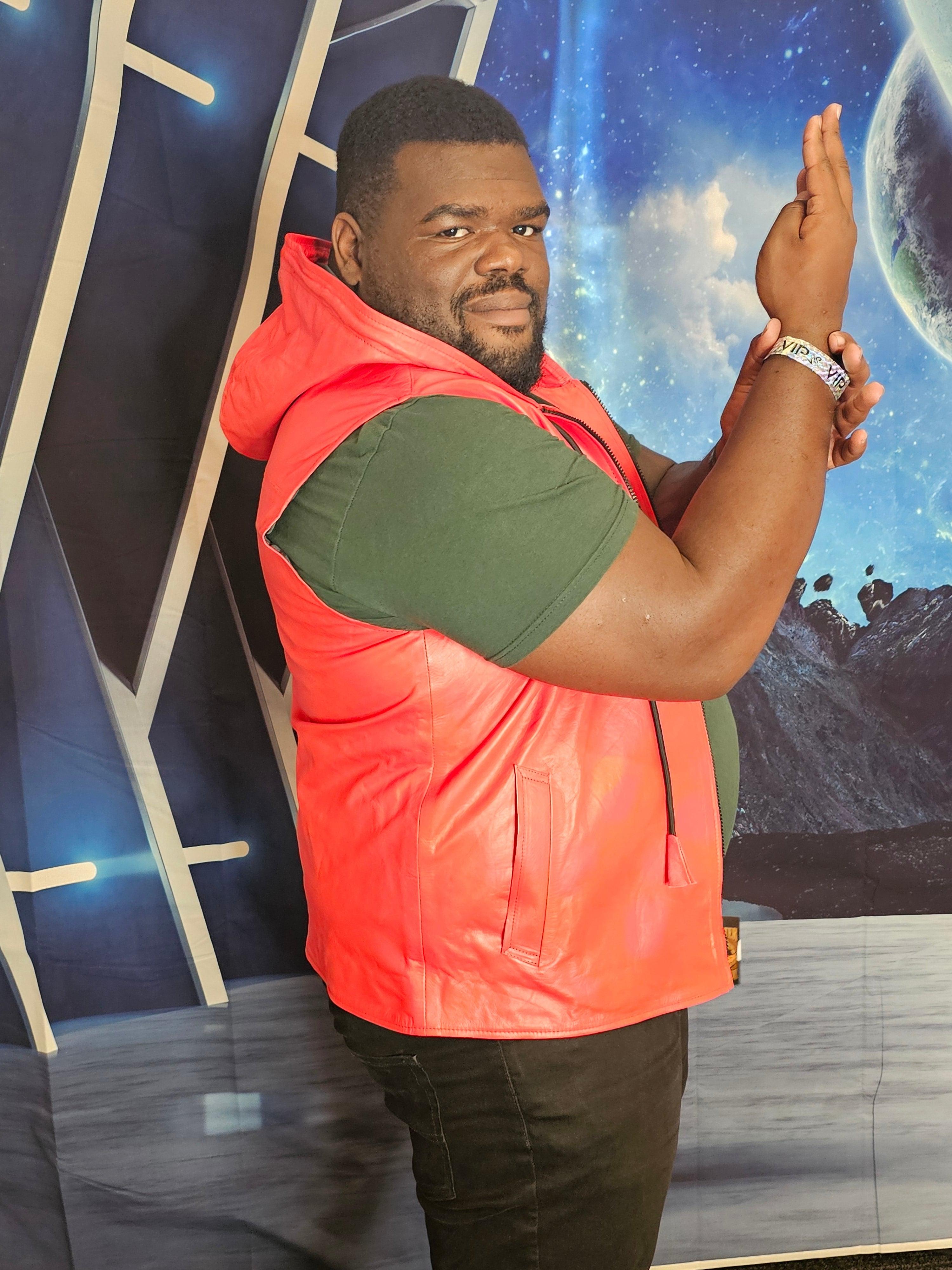 OnF Leather Hoodie in Red