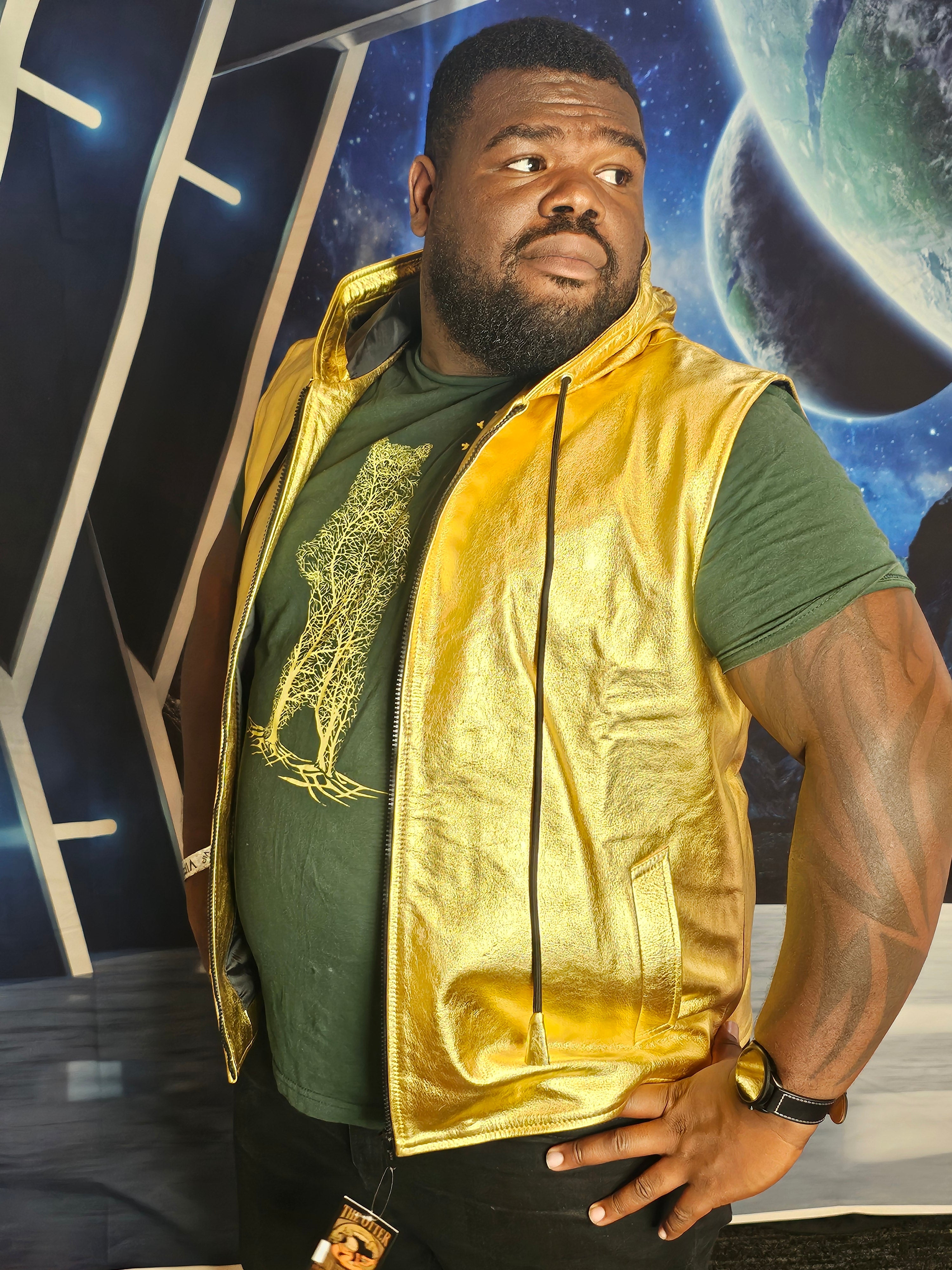 OnF Leather Hoodie in Gold