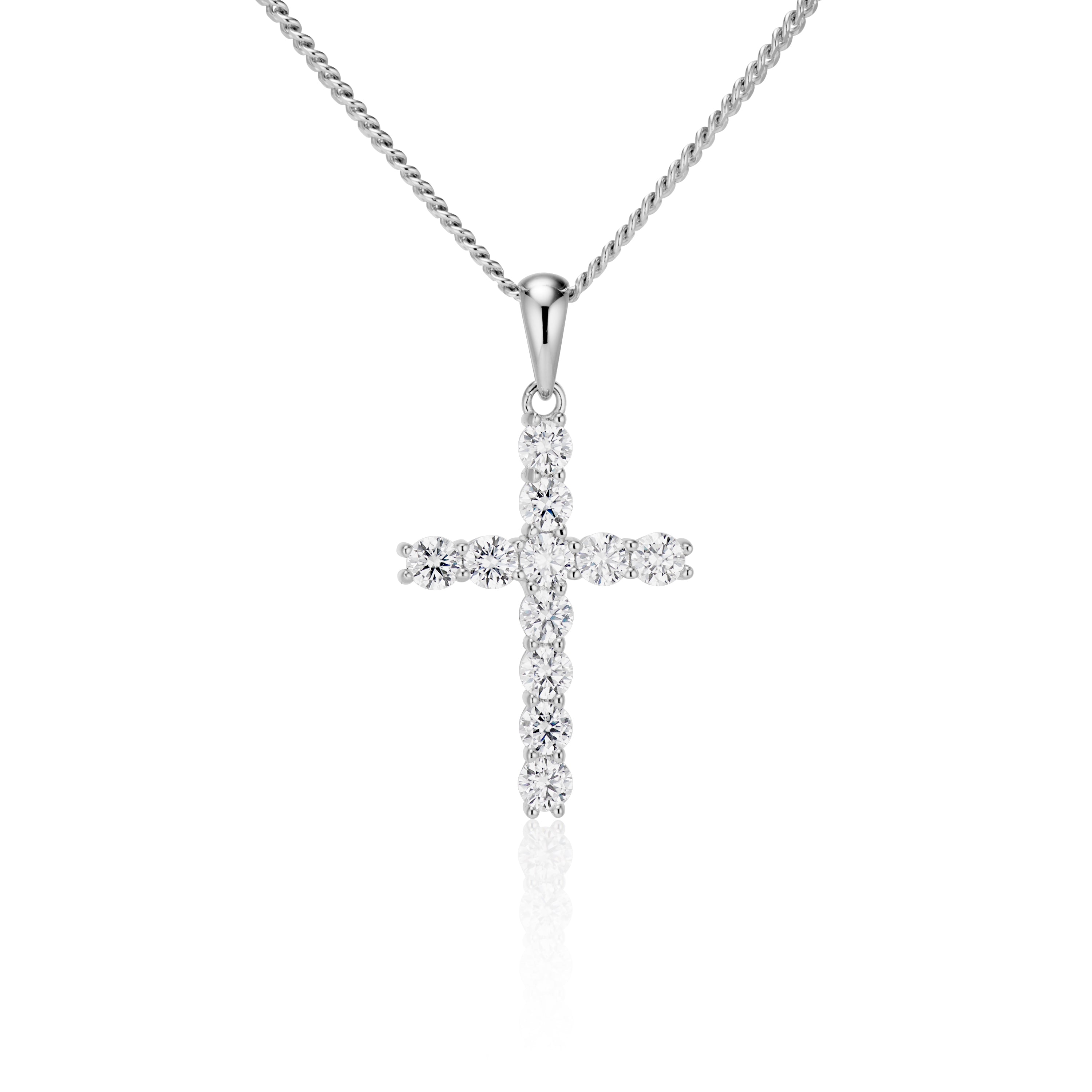 Moissanite Cross Pendant with Necklace in Silver