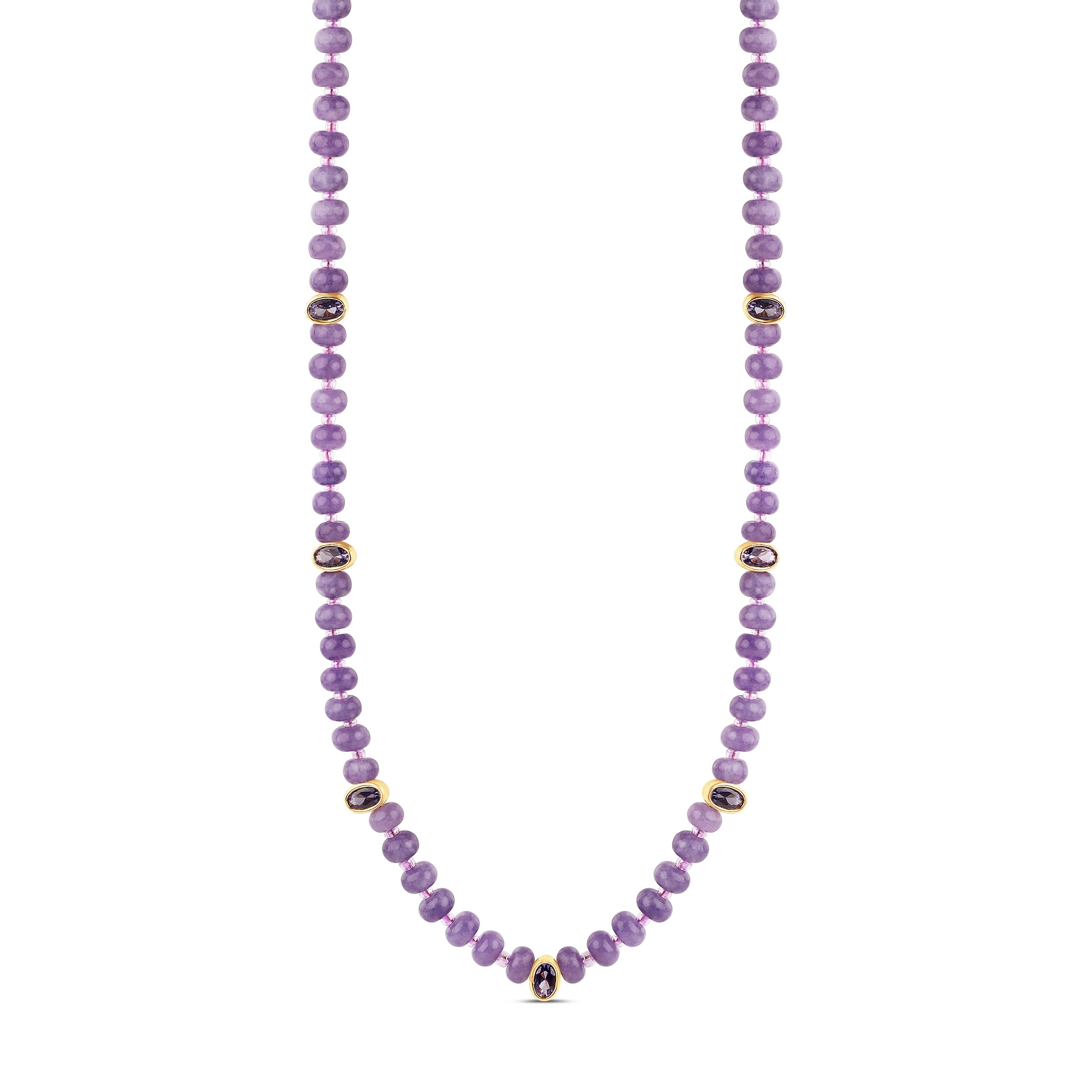 Lavender Amethyst Bead Necklace with Faceted Gem Accents