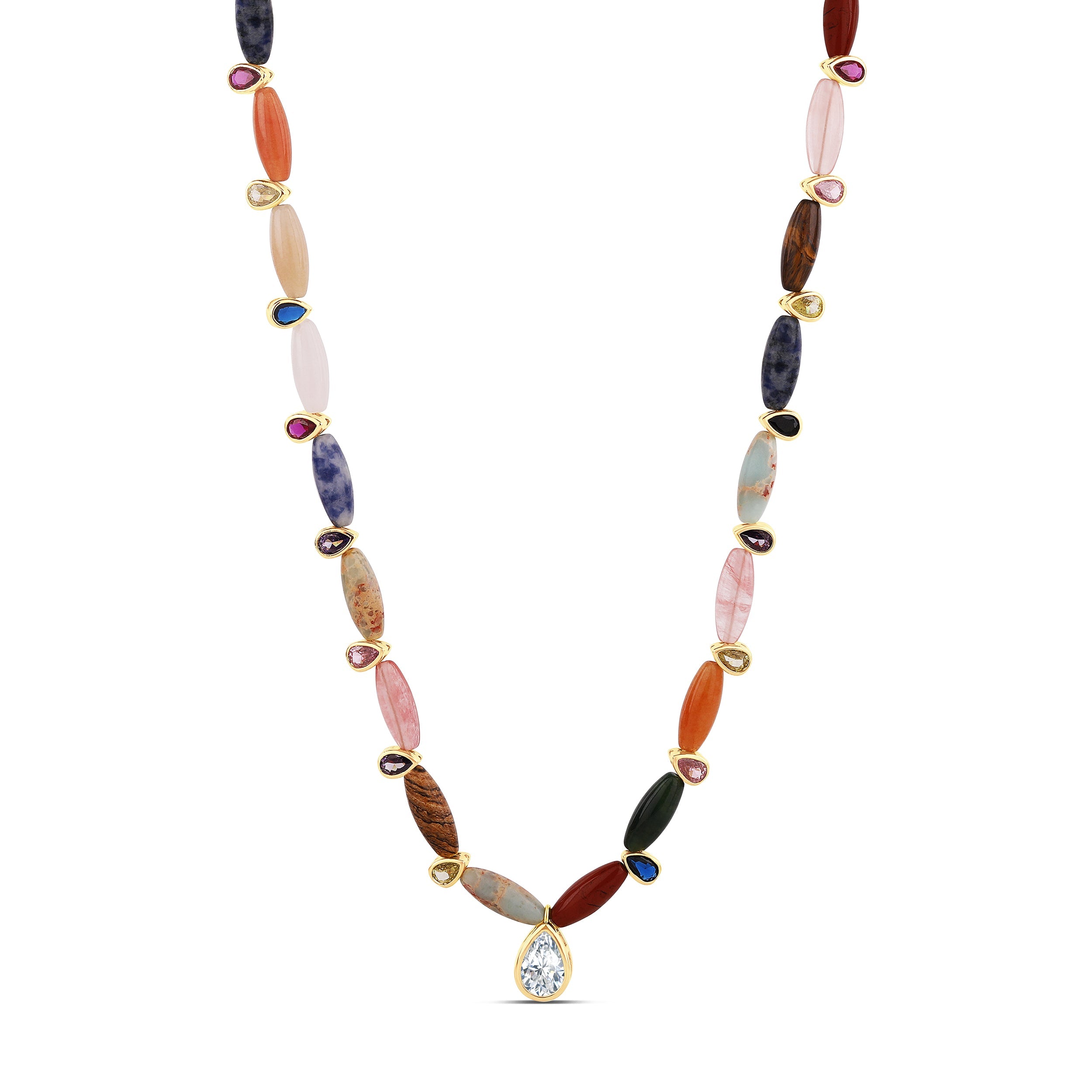 Rainbow Navette &amp;amp; Gem Drop Necklace