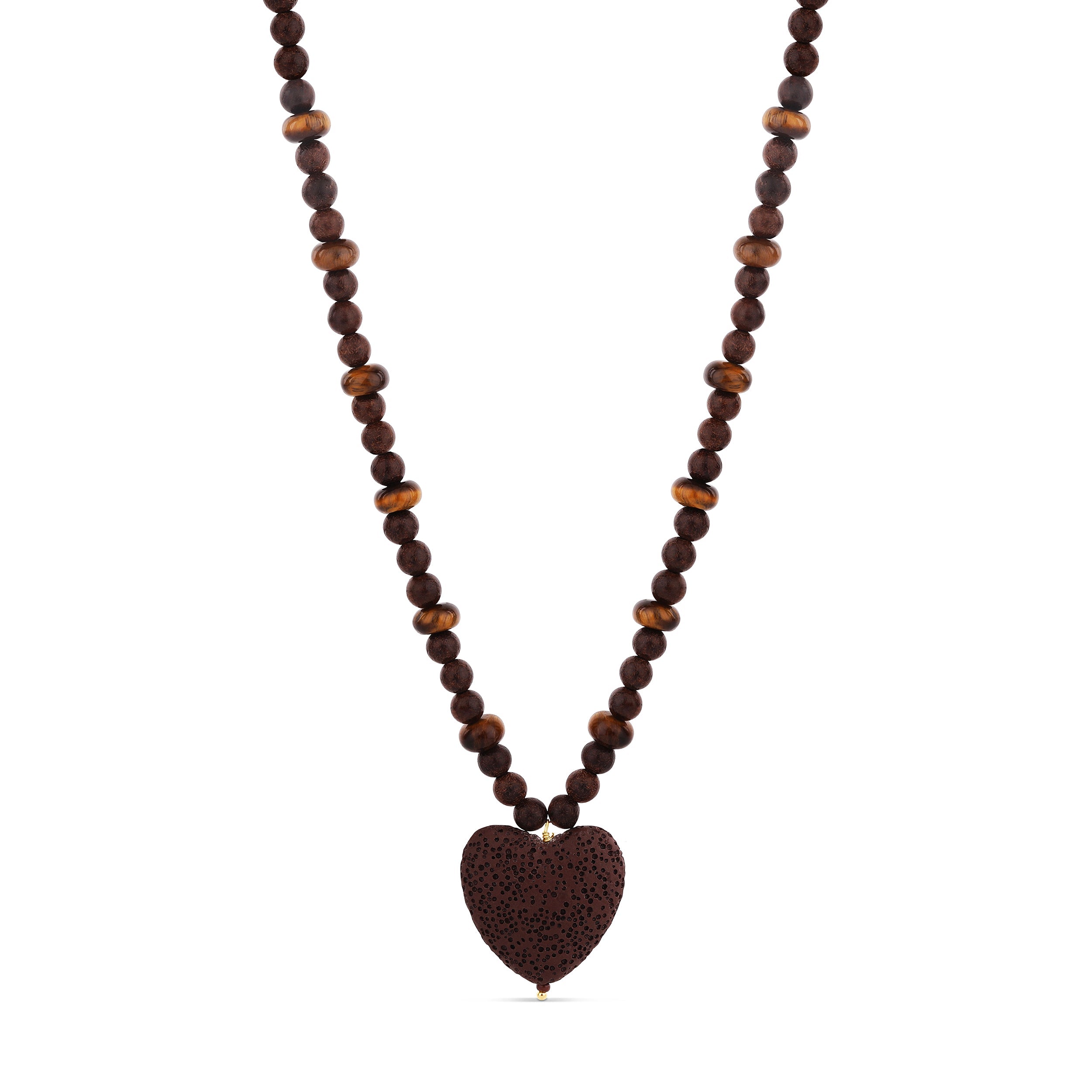 Lava Stone &amp;amp; Tiger’s Eye Heart Necklace