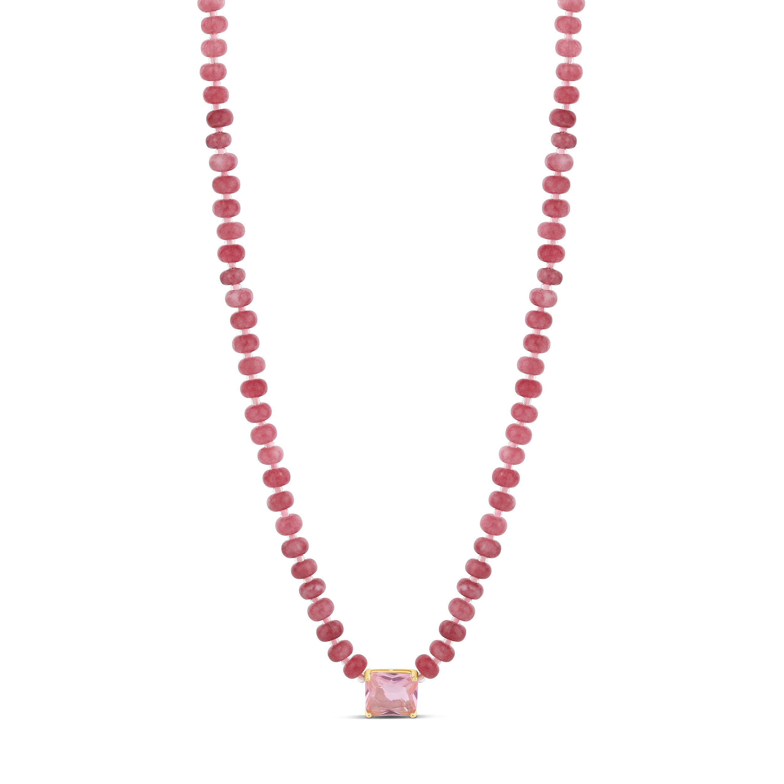 Rosy Quartz Bead Necklace with Pink Solitaire