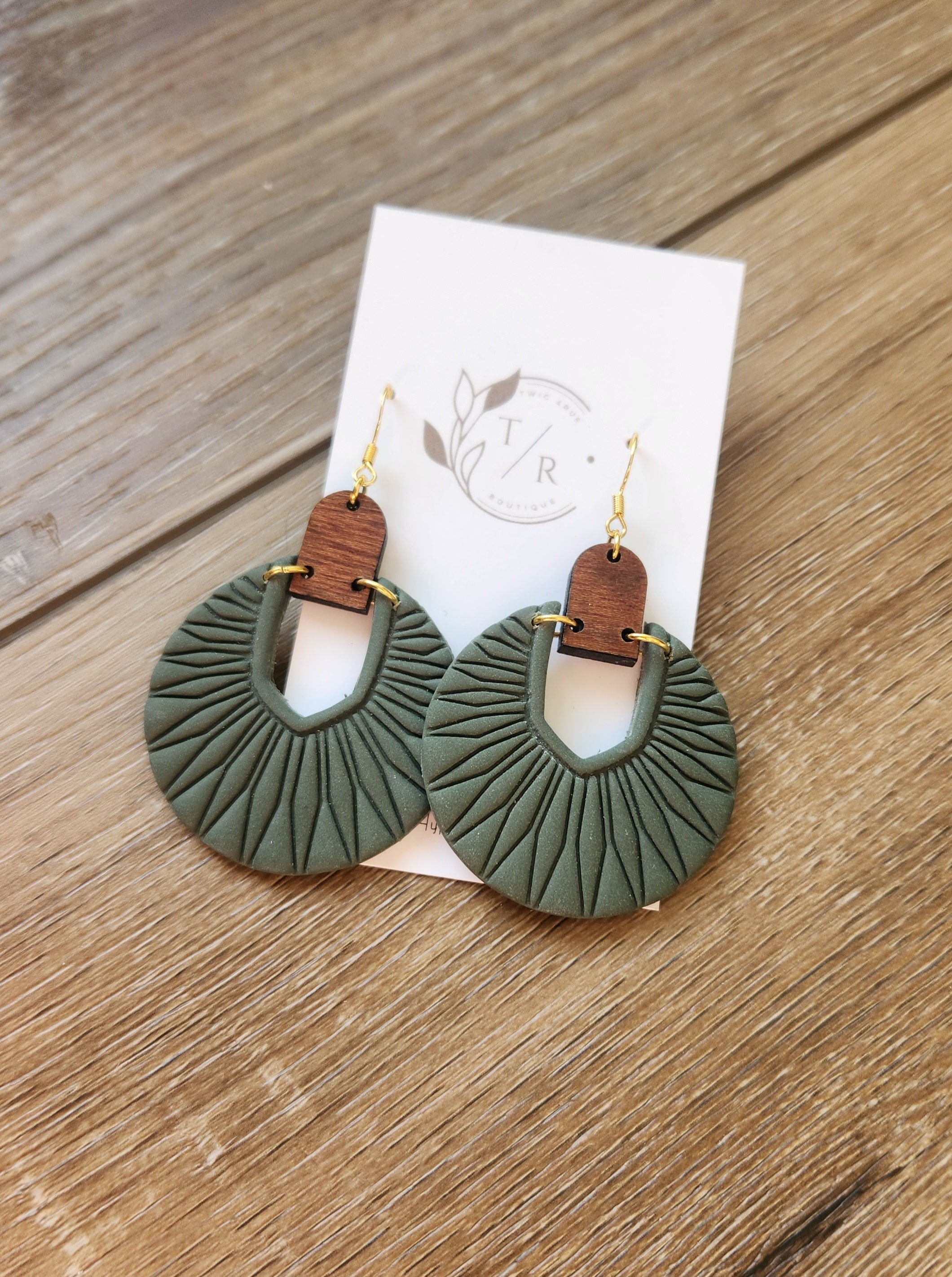 Luna| Embossed Clay & Wood statement earring