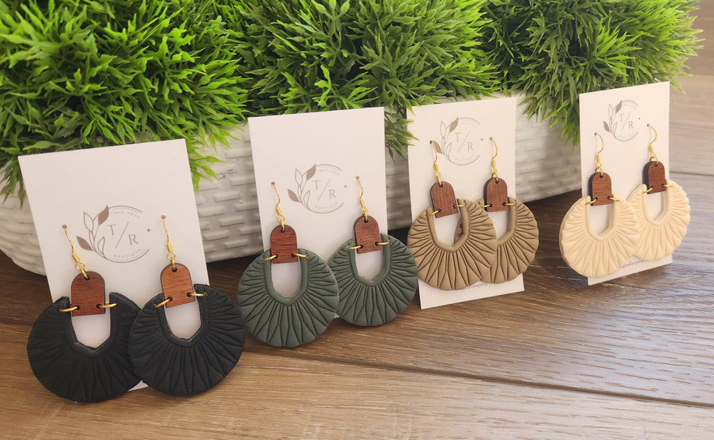 Luna| Embossed Clay & Wood statement earring