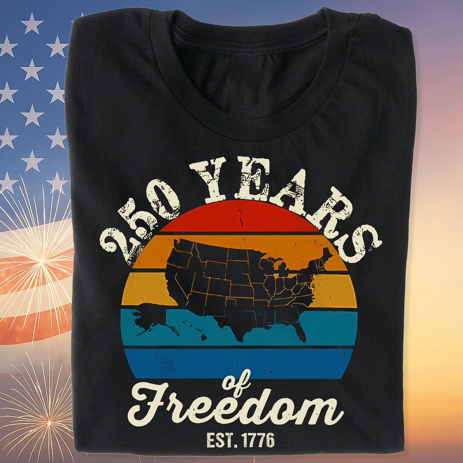 250 Years Of Freedom Retro Map Shirt | Happy 250th Birthday USA | Patriotic 4th Of July Tee | America 250th Anniversary | Independence Day Shirt 682569