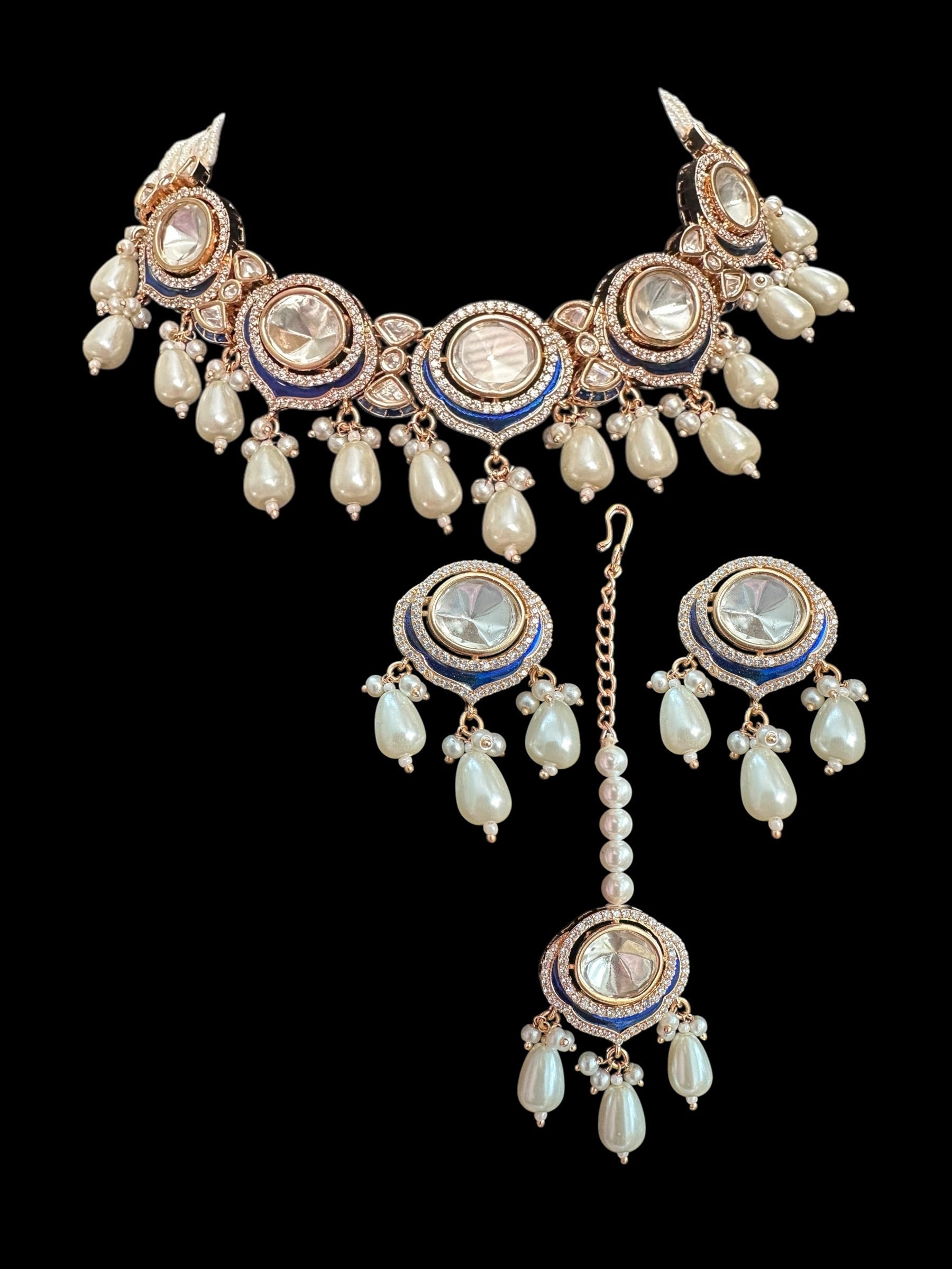 BR469 Meenaz Polki meena light weight bridal set ( READY TO SHIP )