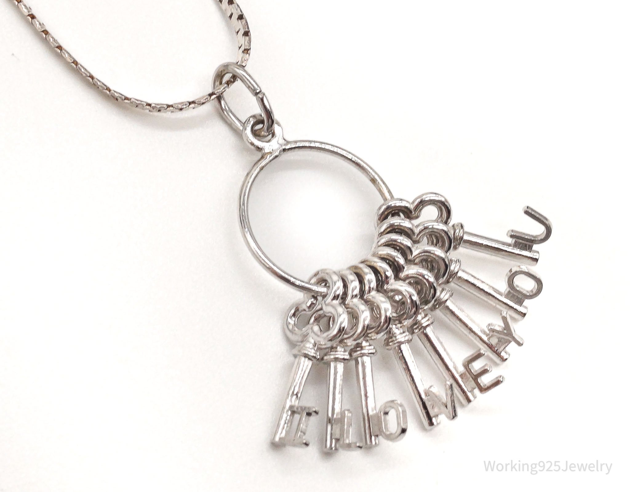Vintage &amp;quot;I LOVE YOU&amp;quot; Key Charms Sterling Silver Necklace