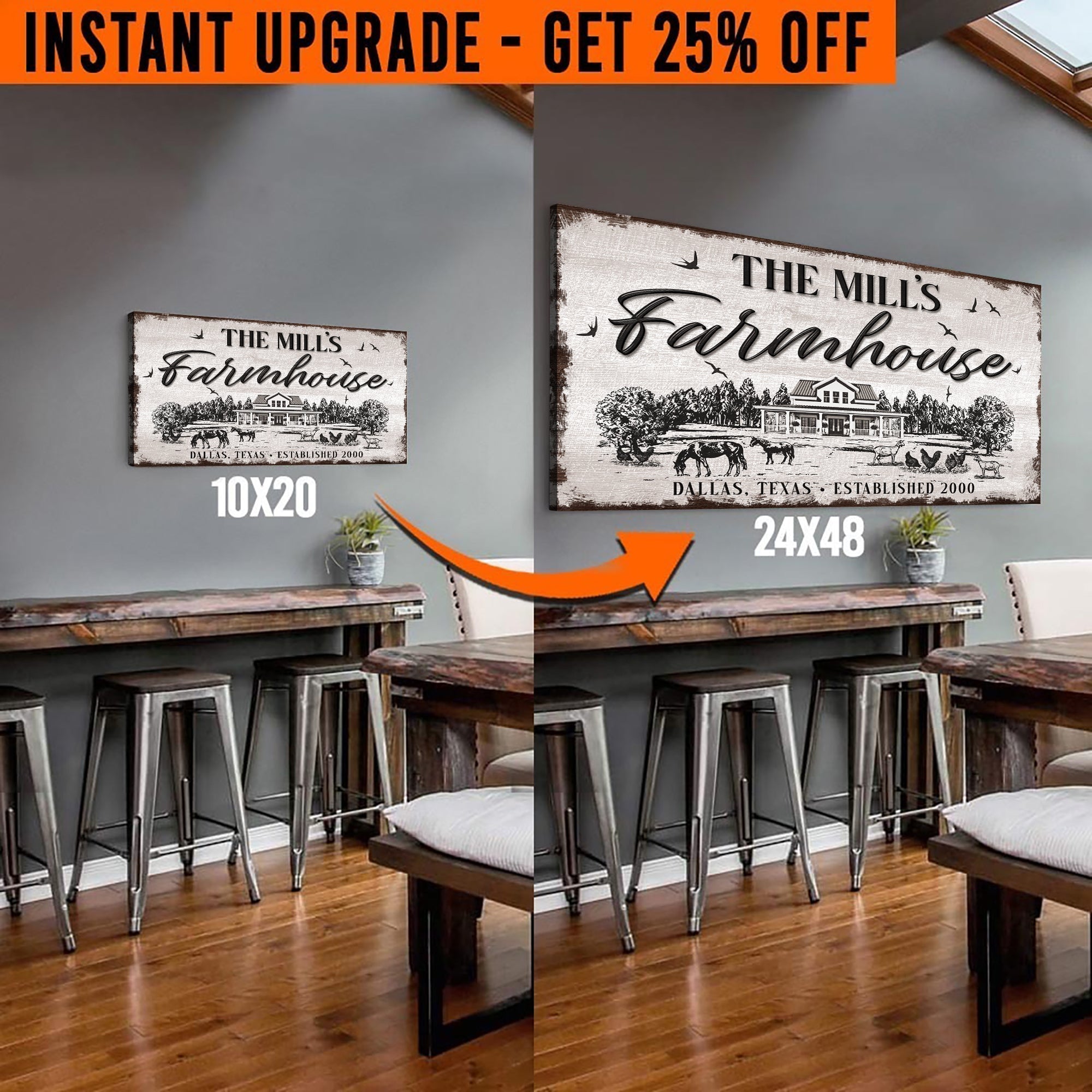 Upgrade Your 20x10 Inches &amp;#39;Custom Farmhouse&amp;#39; Canvas To 48x24 Inches