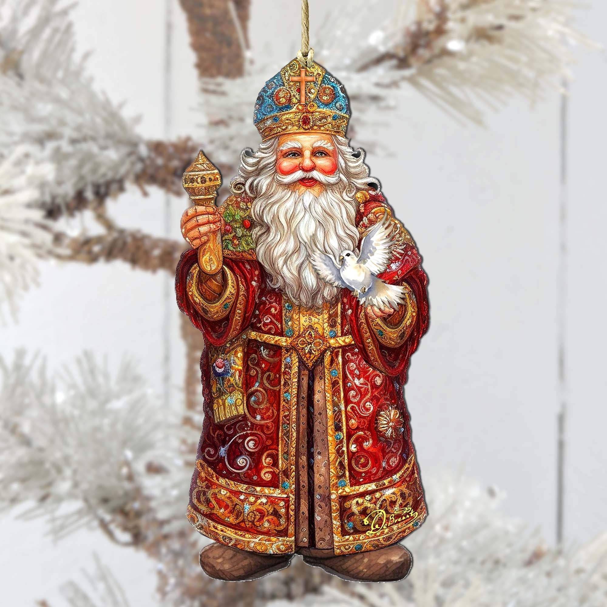 Santa&amp;#39;s Dove of Hope Wooden Ornaments by G. Debrekht - Christmas Santa Snowman Decor - 8691416