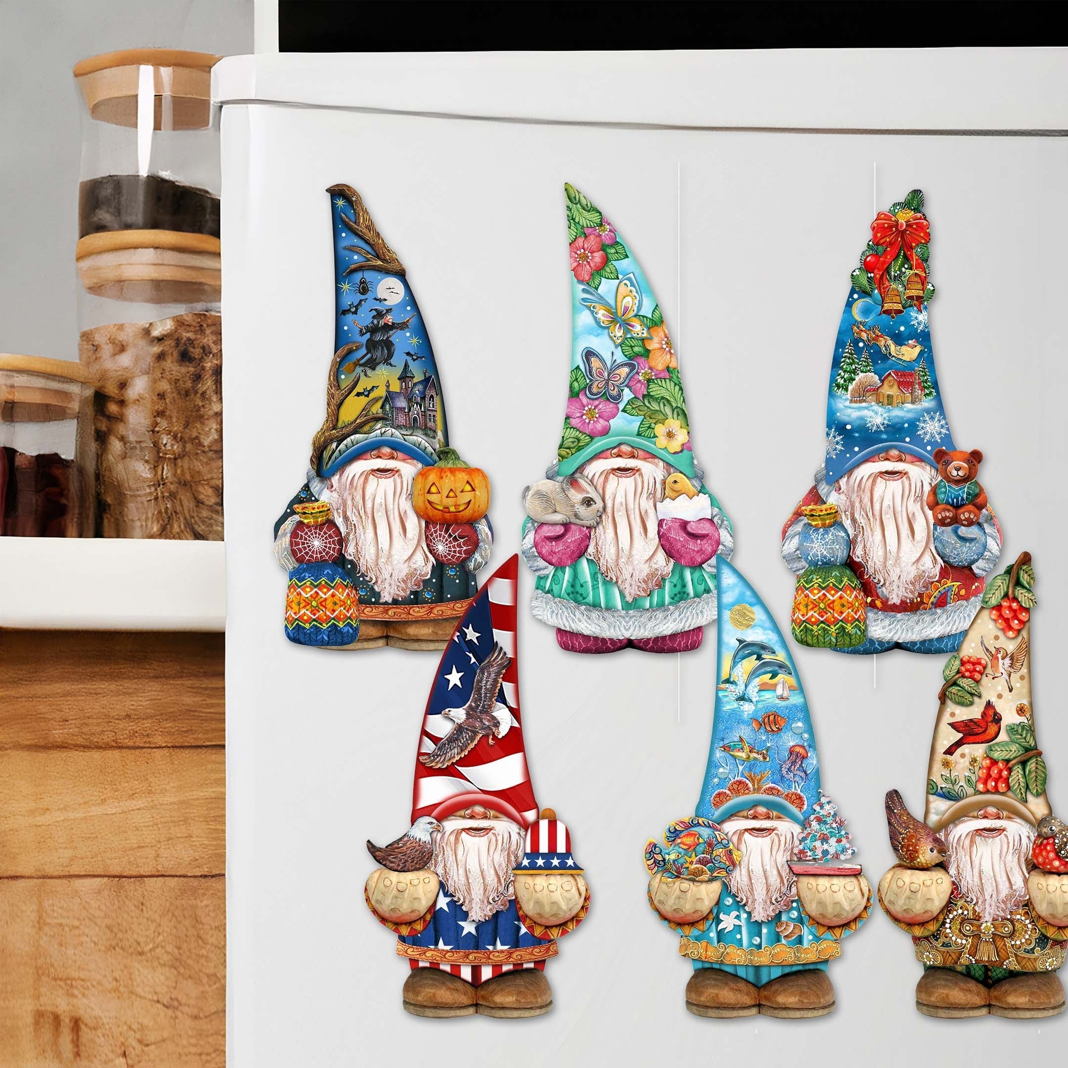 Holiday Gnomes Decorative Eco Wood Magnets Set of 6 by G. Debrekht - Christmas Decor - 8090138G-S6
