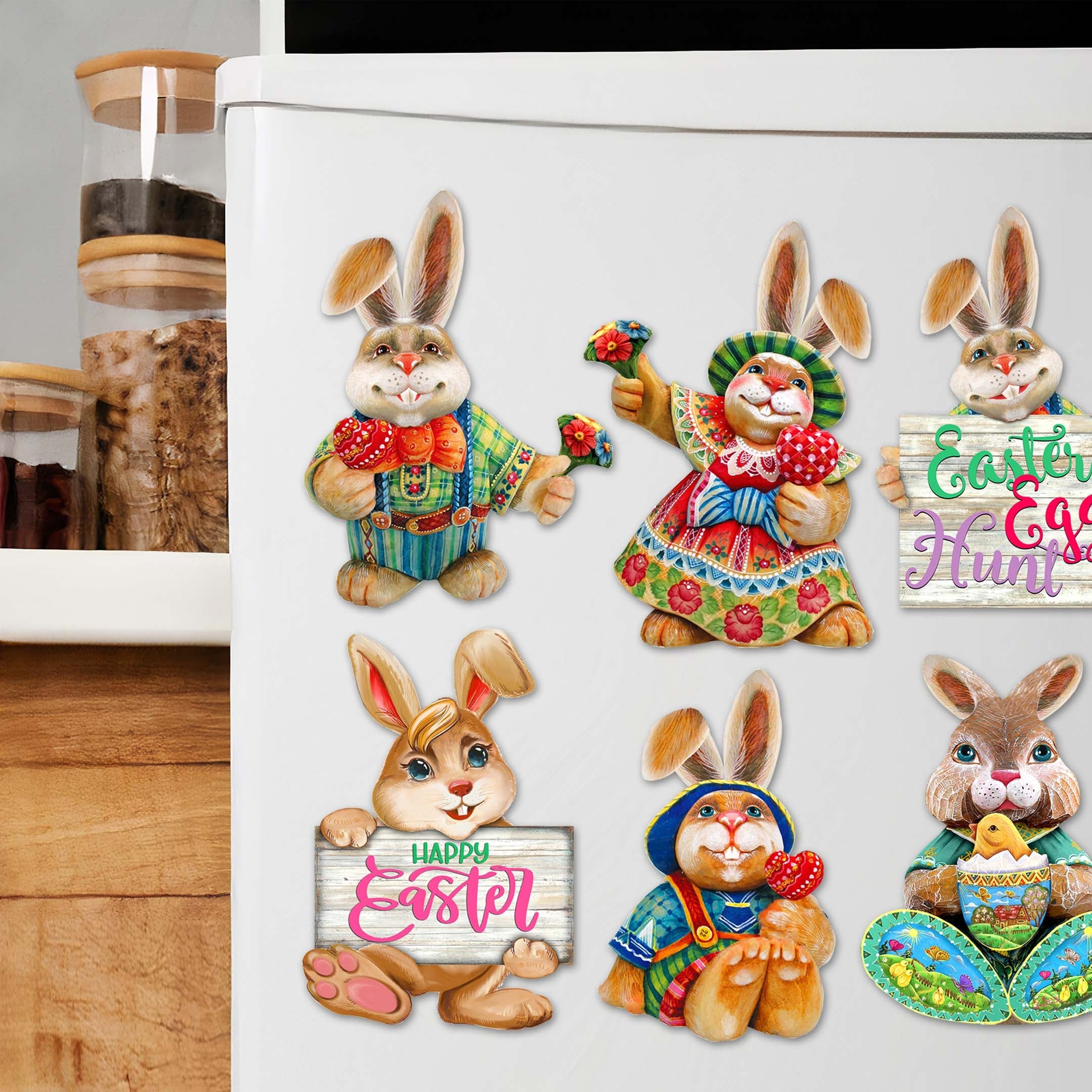 Easter Bunny Family Decorative Eco Wood Magnets Set of 6 by G. Debrekht - Easter Décor - 8090041G-S6