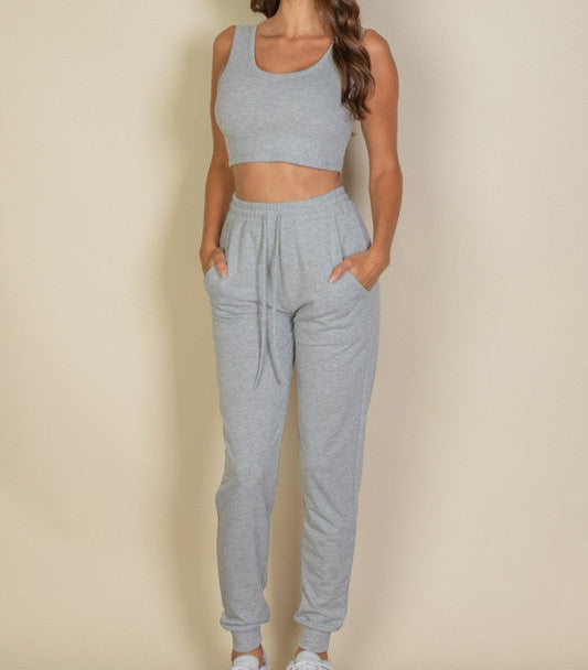 Effortless Comfort: French Terry Cropped Tank &amp;amp; Joggers Set