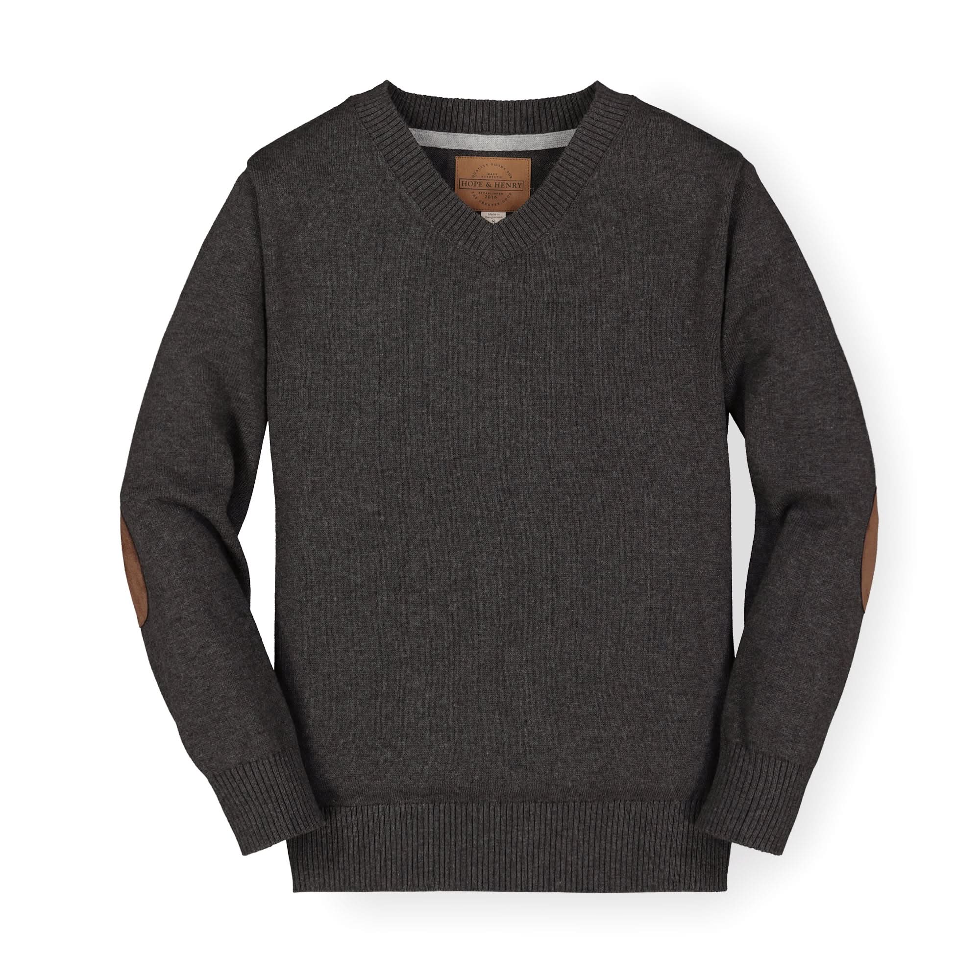 Fine Gauge V-Neck Sweater with Elbow Patches