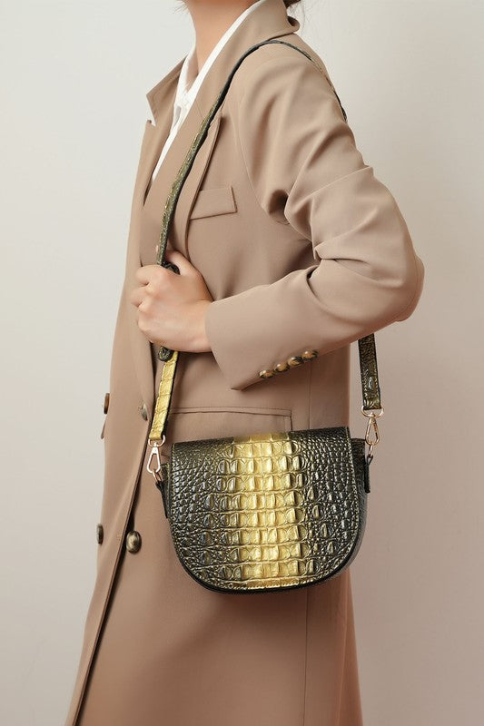 MKF Amalia Croc-Embossed Crossbody Bag