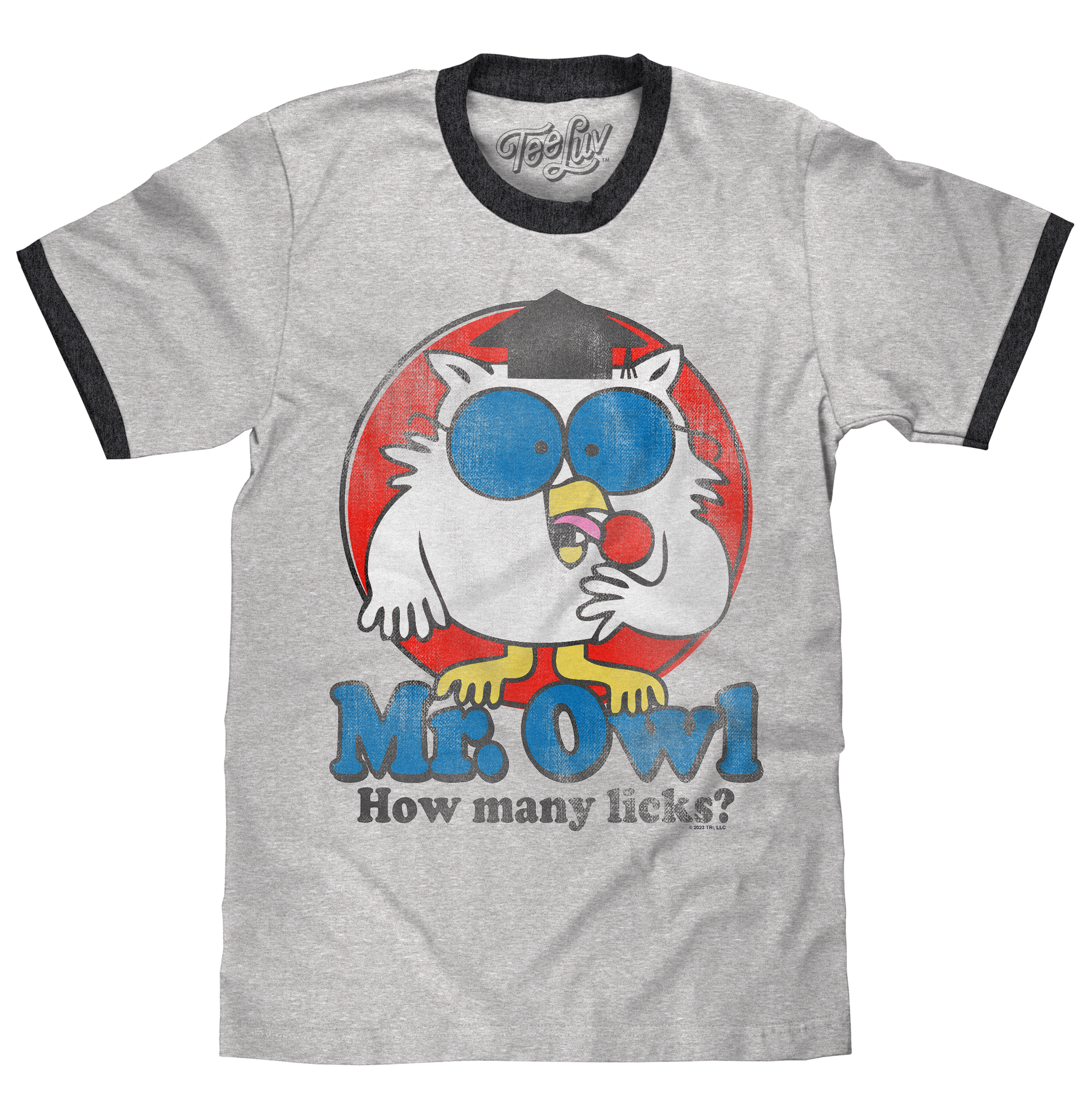Mr. Owl How Many Licks? Ringer T-Shirt - Gray and Black