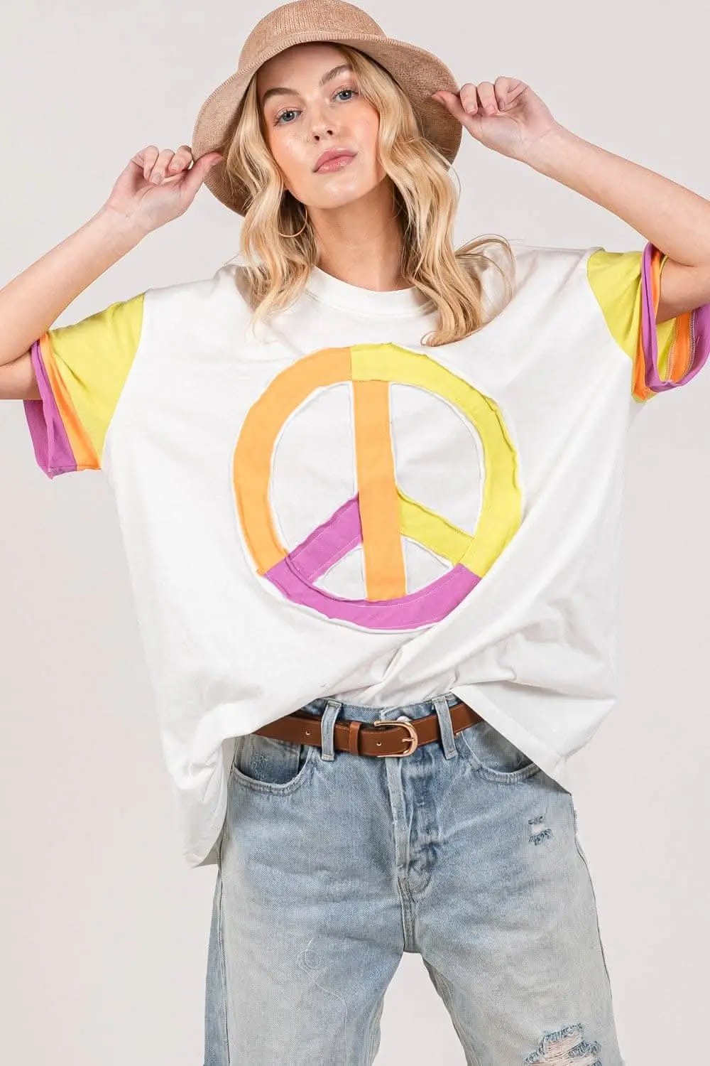 Trendsi Color Block Peace Tee Women&amp;#39;s Casual T-Shirt Soft &amp;amp; Comfy