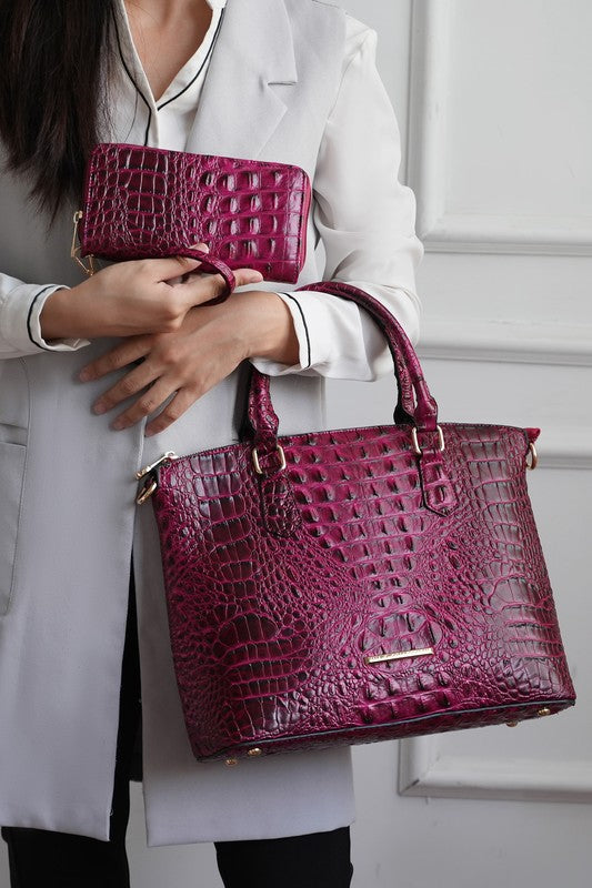 MKF Liora Croc Embossed Tote and Set
