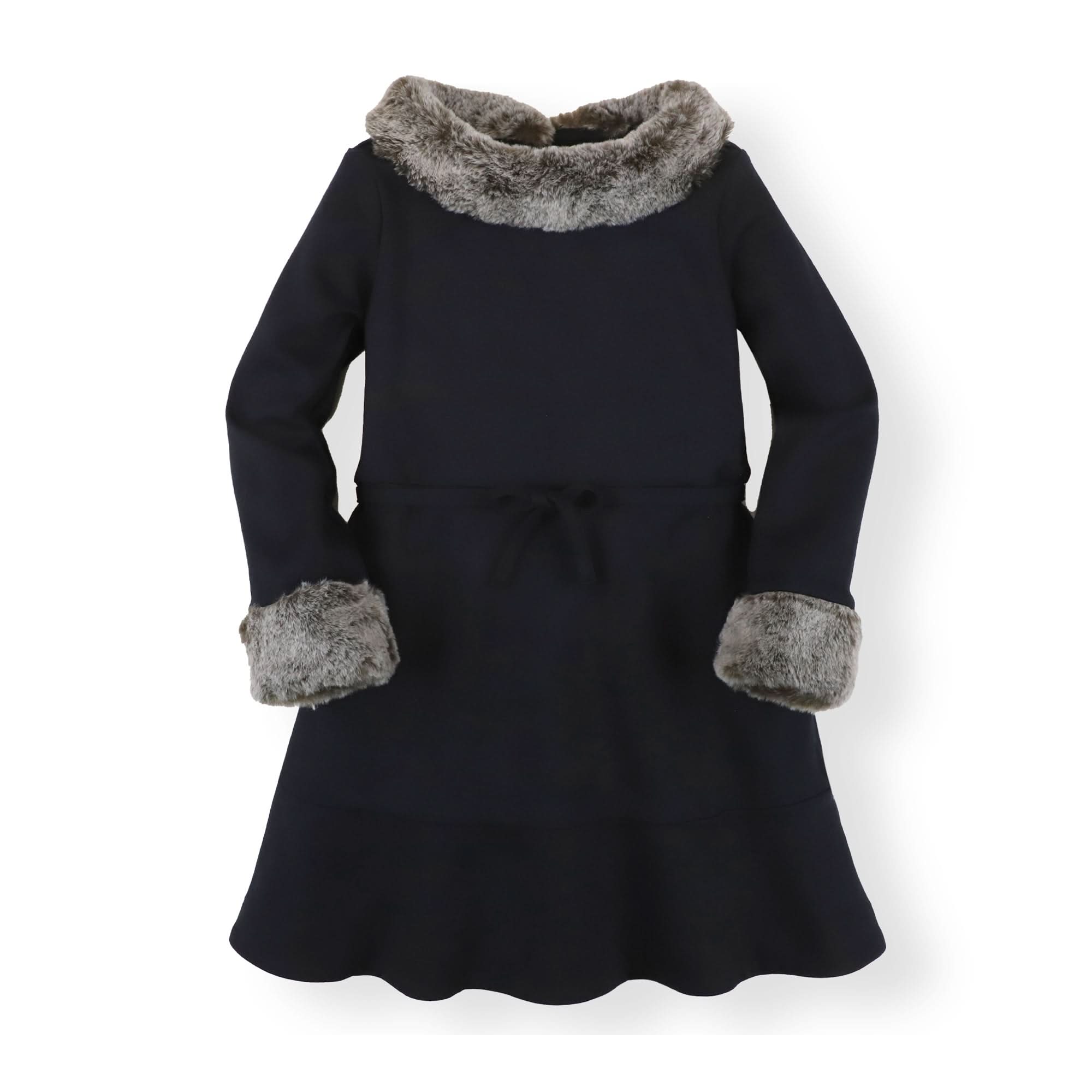 Long Sleeve Ponte Dress with Faux Fur - Baby