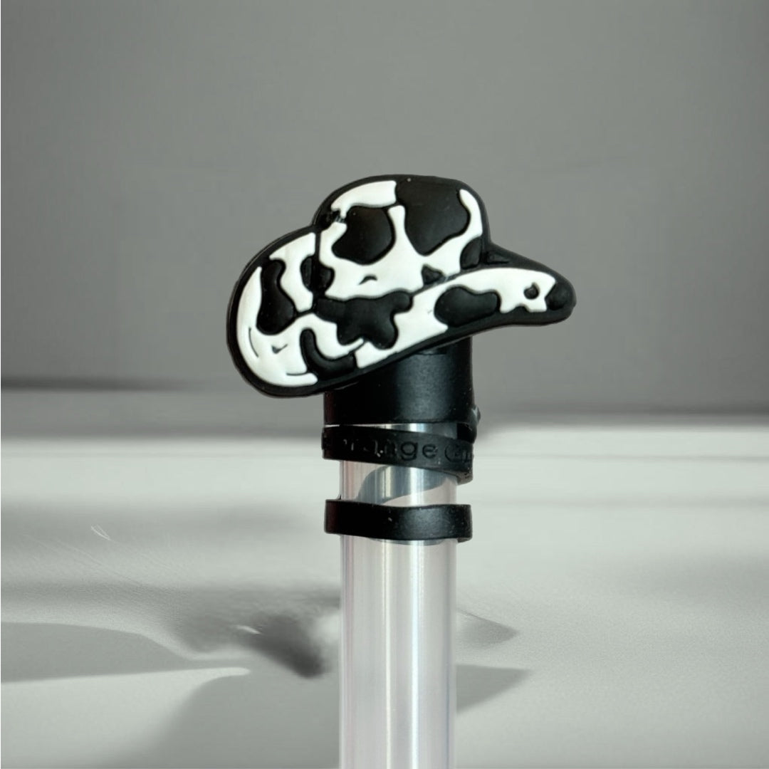 COW PRINT COWBOY HAT STRAW TOPPER