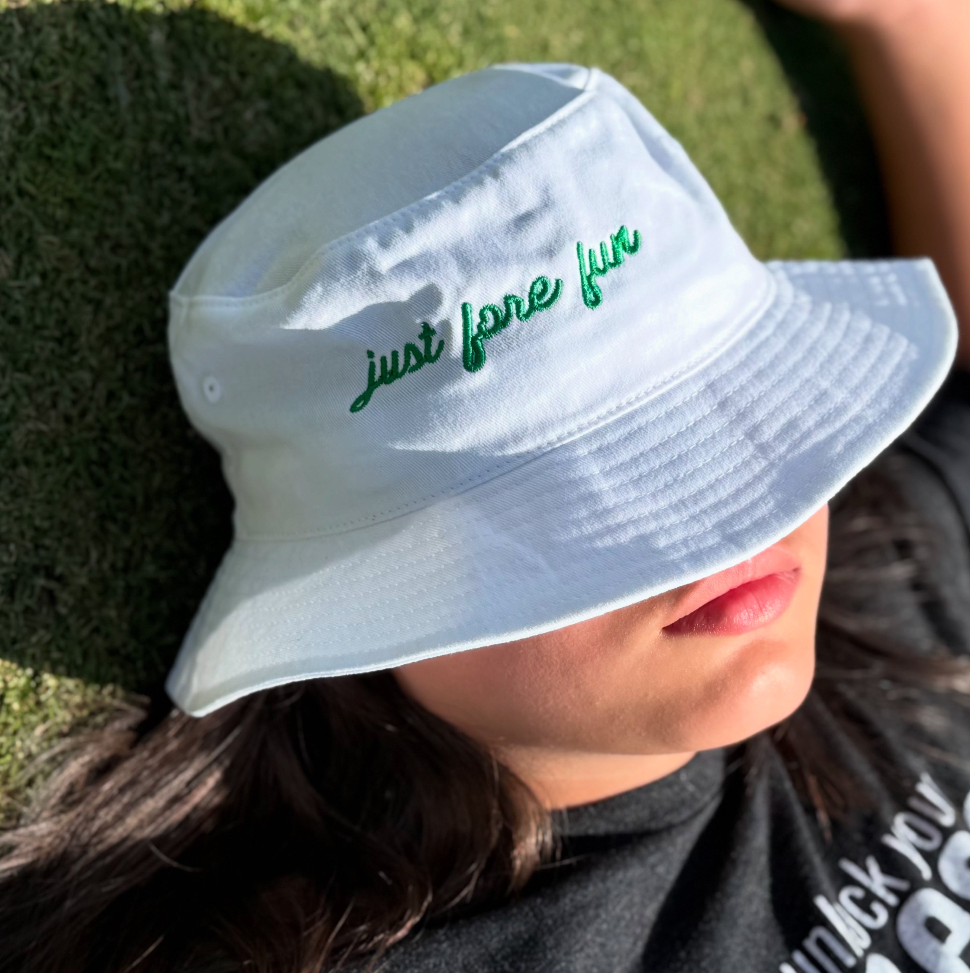 Just Fore Fun Embroidered Bucket Hat – Women’s Golf Hat with a Twist