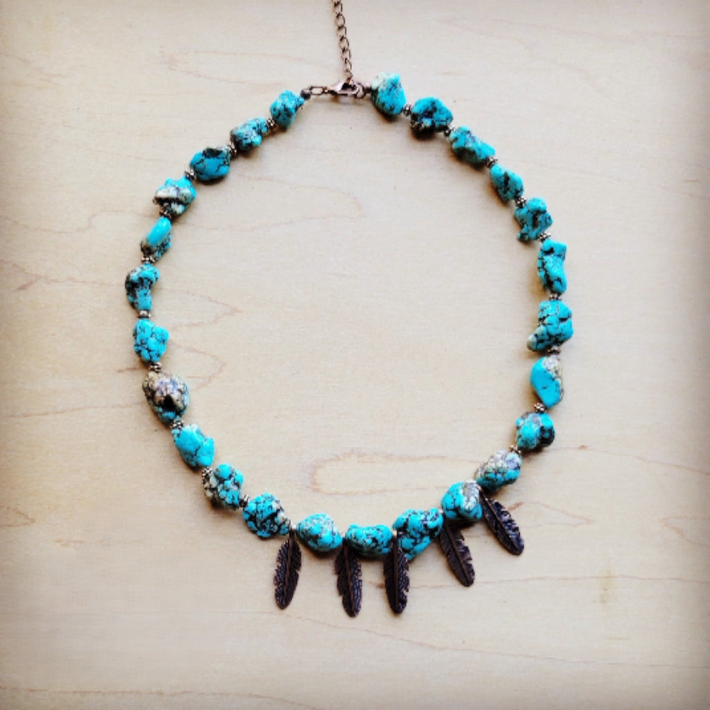 **Blue Turquoise Collar Necklace w/ Feather Pendants 259m