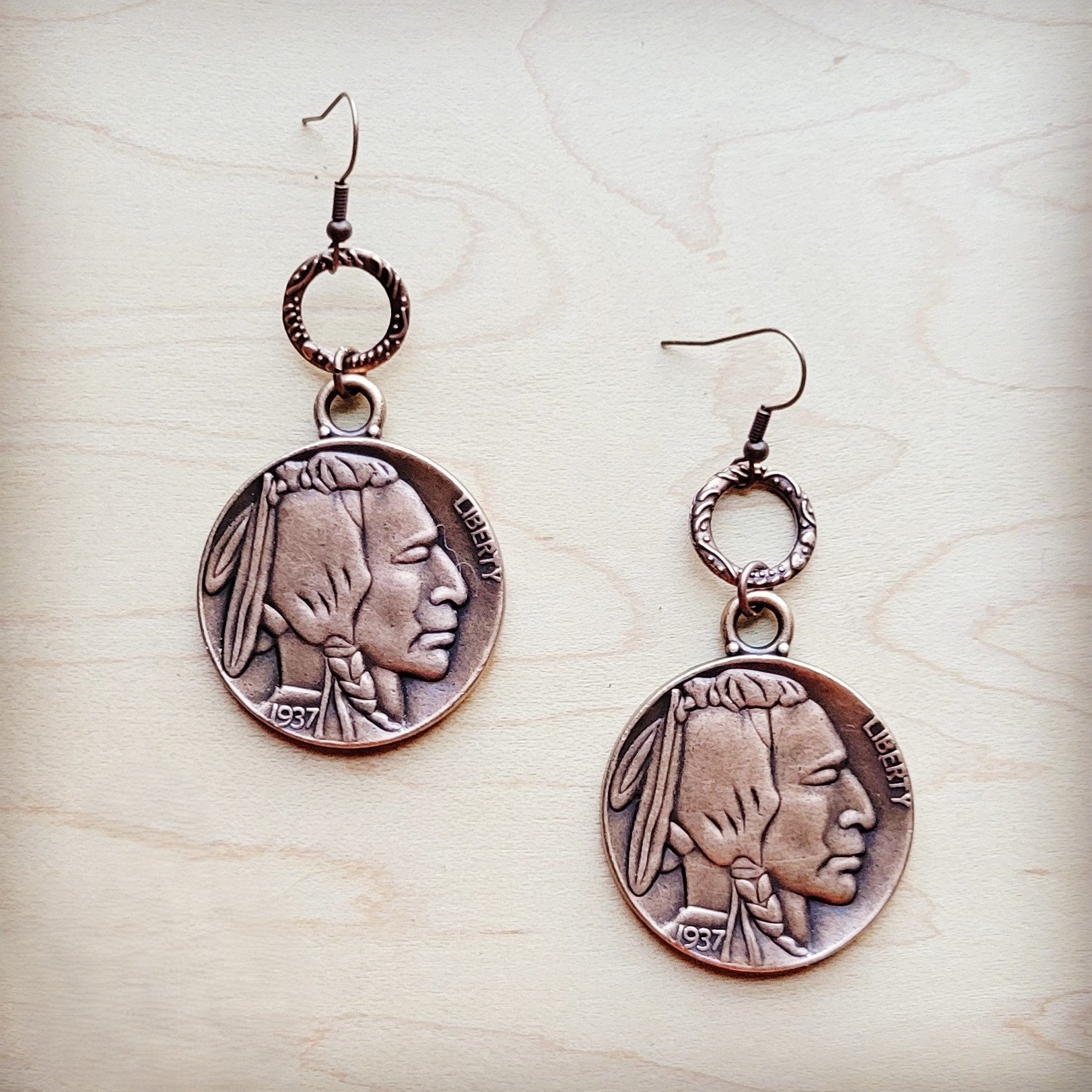 Copper Indian Buffalo Head Earrings 221e