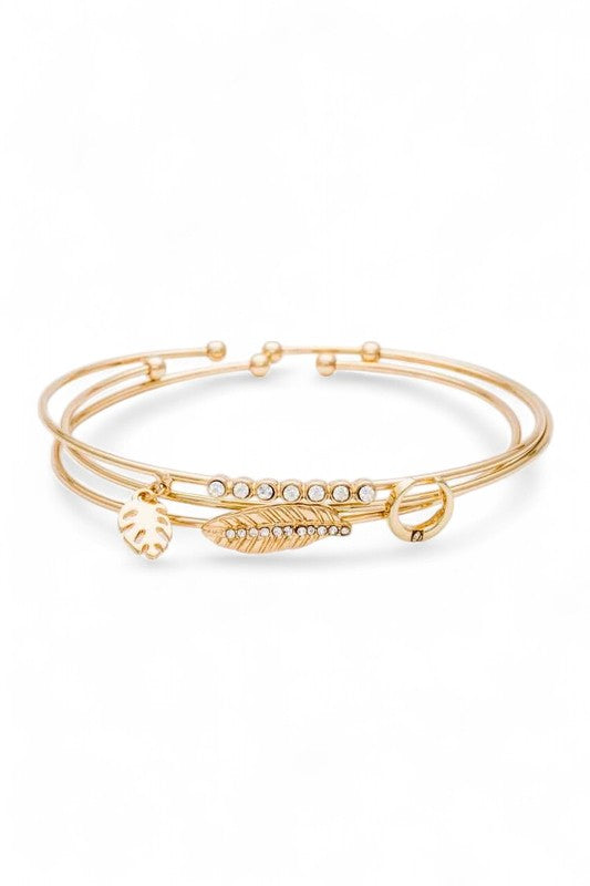 Leaf Horn Triple Wired Convertible Bangle Set