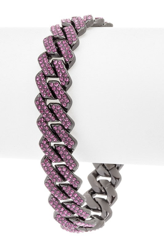 Rhinestone Square Cuban Chain Bracelet