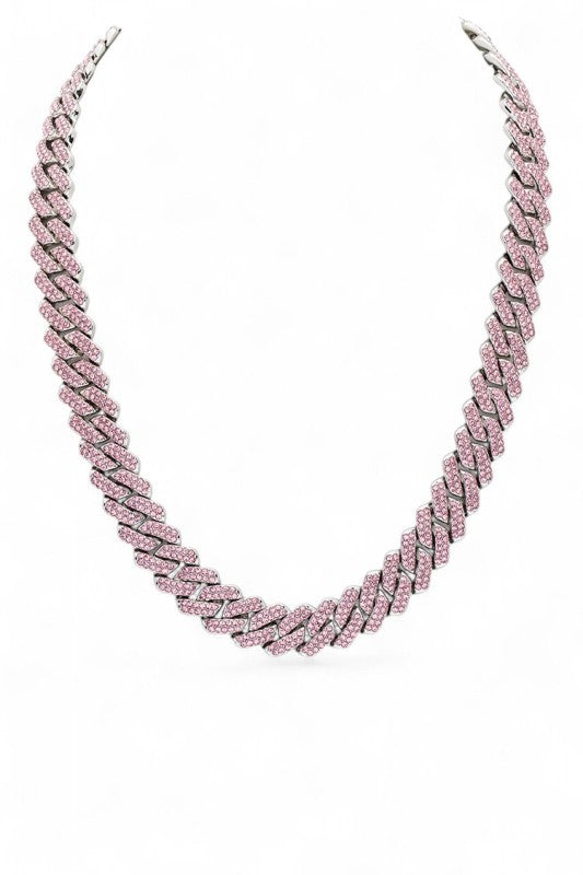 Pink Stone Cuban Chain Statement Necklace