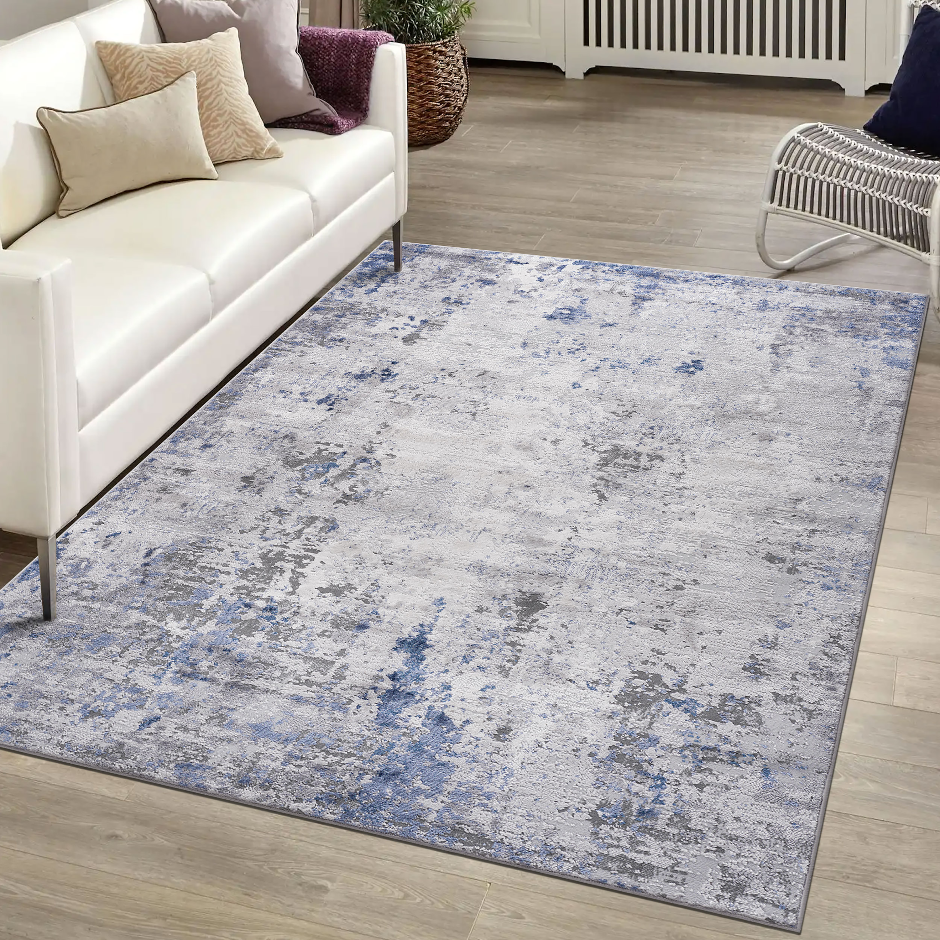 NAAR MARFI Collection 5X7 Silver / Blue / Abstract Area Rug