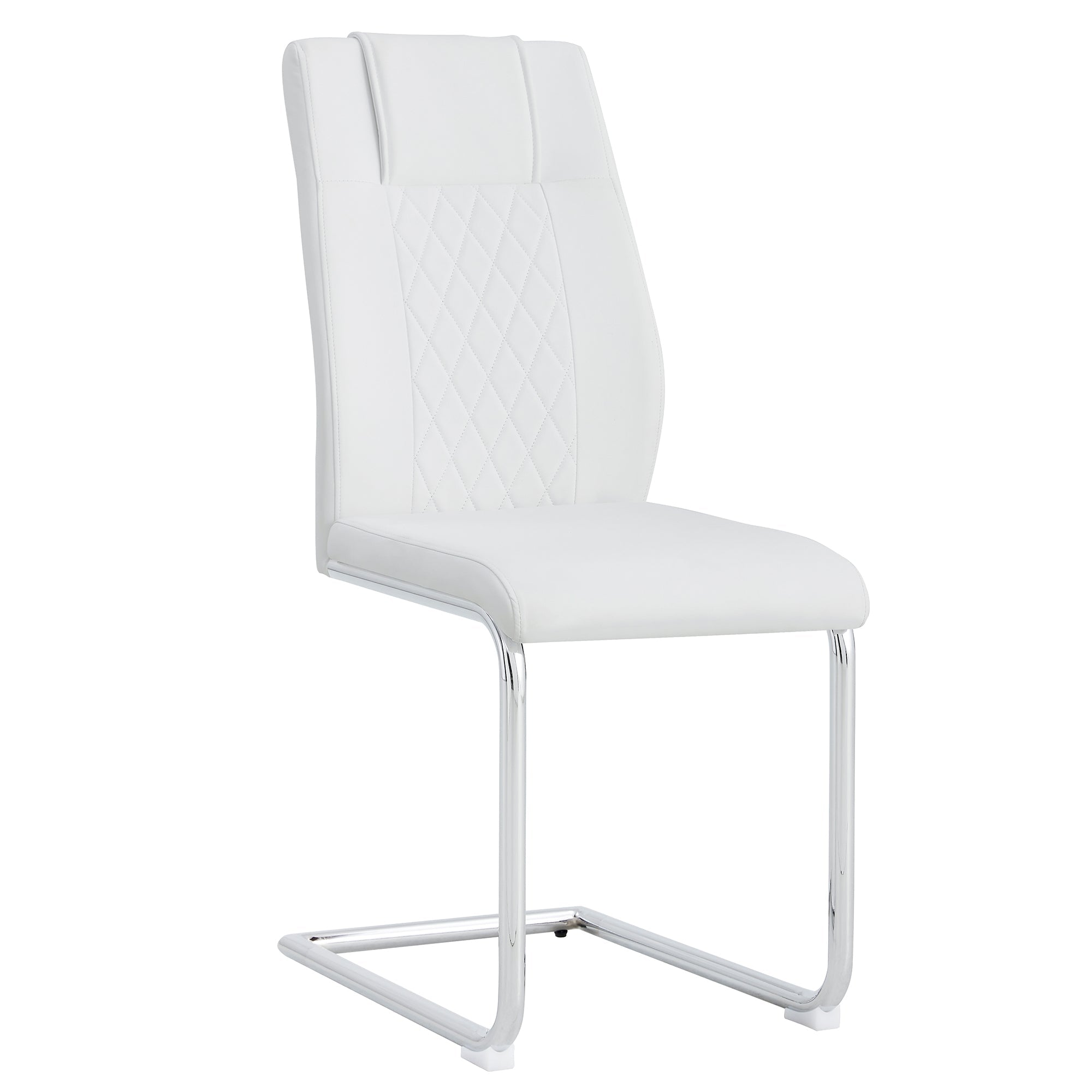 Modern Dining Chairs with Faux Leather Padded Seat, Metal Legs, White, PU, Set of 8