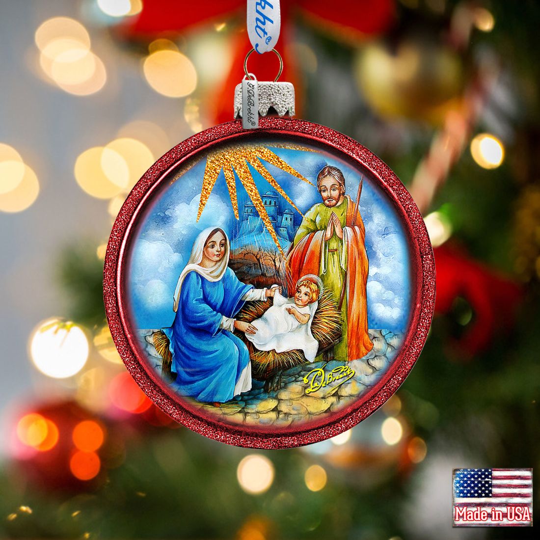 Holy Family Glass Ornament by G. DeBrekht - Nativity Holiday Decor - 73552C
