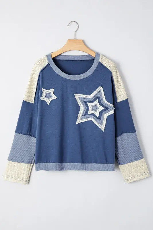 Cotton Patchwork Star Pull Over Sweatshirt