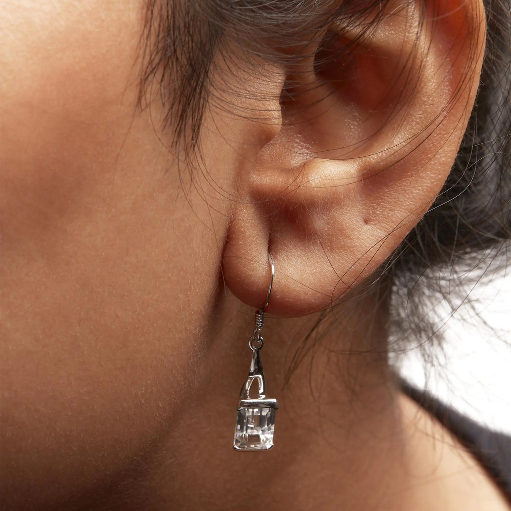 Style Loft Collection Emerald Cut White Topaz .925 Sterling Silver 3.0 Ctw Solitaire Dangle Earring - AAA Quality