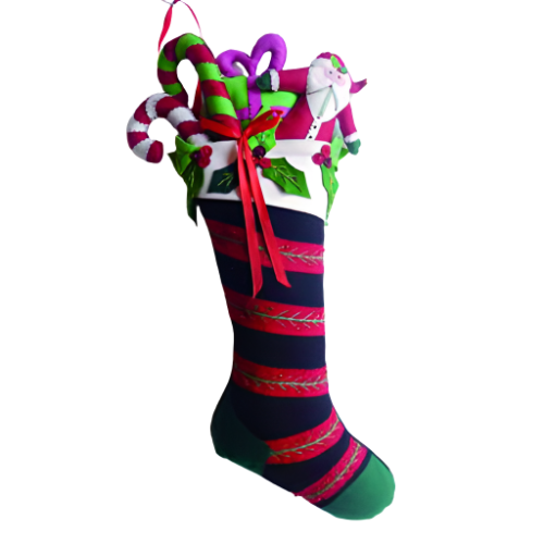 25&amp;quot; Black Stocking w/Santa &amp;amp; Gifts Decor