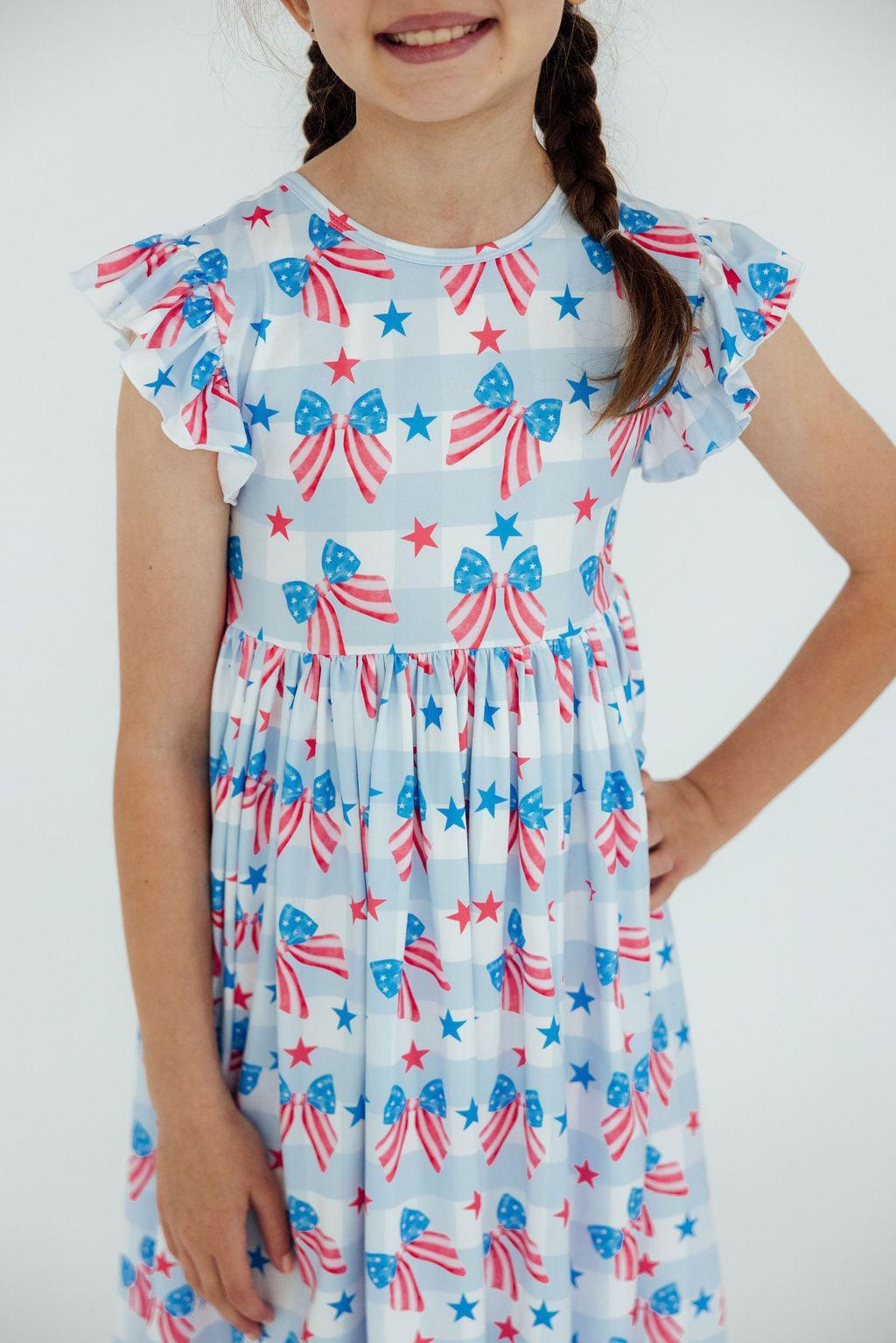 Red, White &amp;amp; Bows Flutter Sleeve Twirl Dress