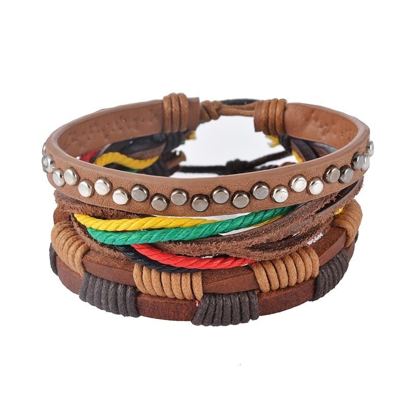 Vintage Punk Leather Wrap Bracelet - Multilayer Beaded Bracelet for Men & Women