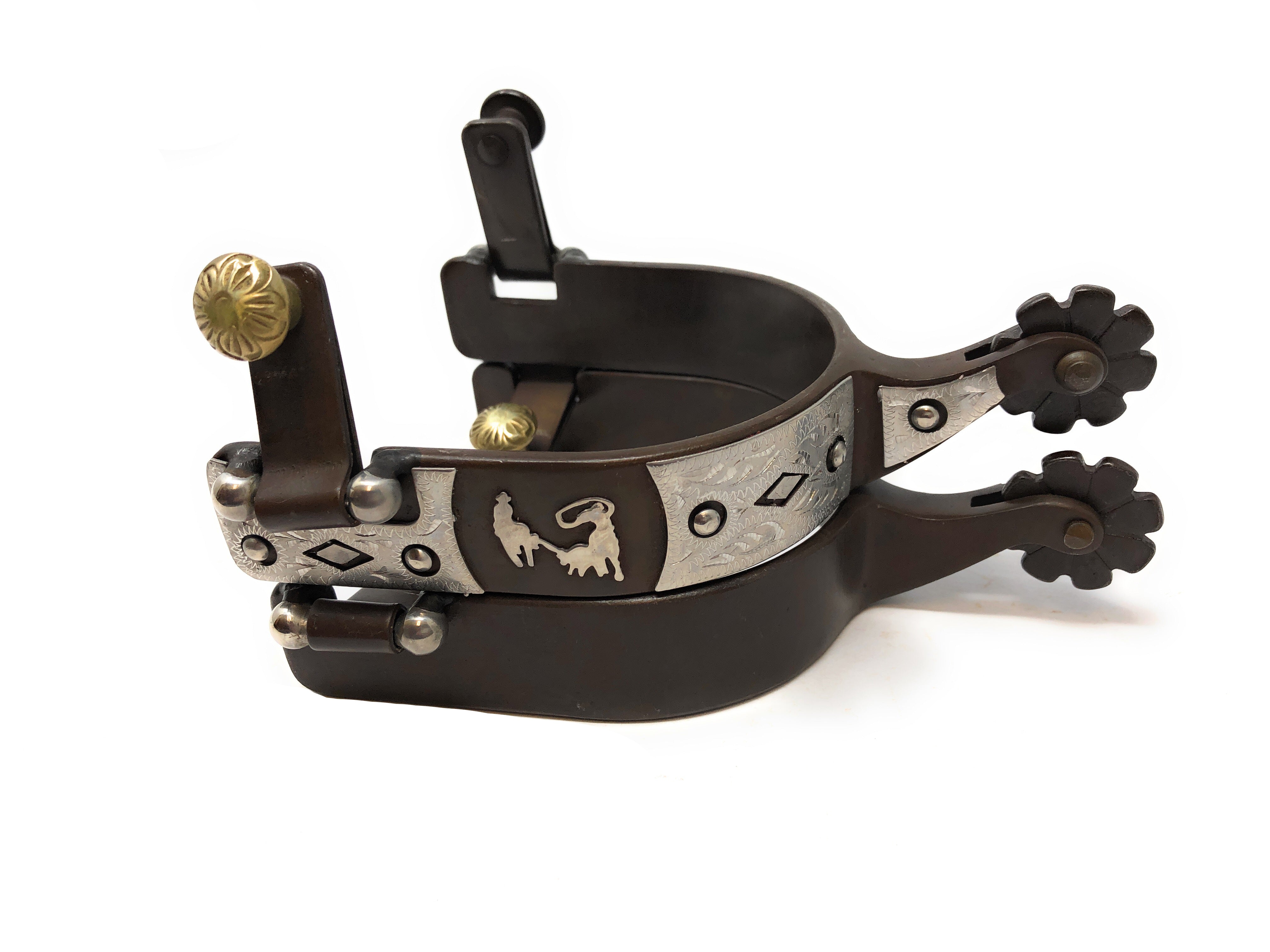 AJ Tack Men&amp;#39;s Brown Antique Team Roping Offset Spurs