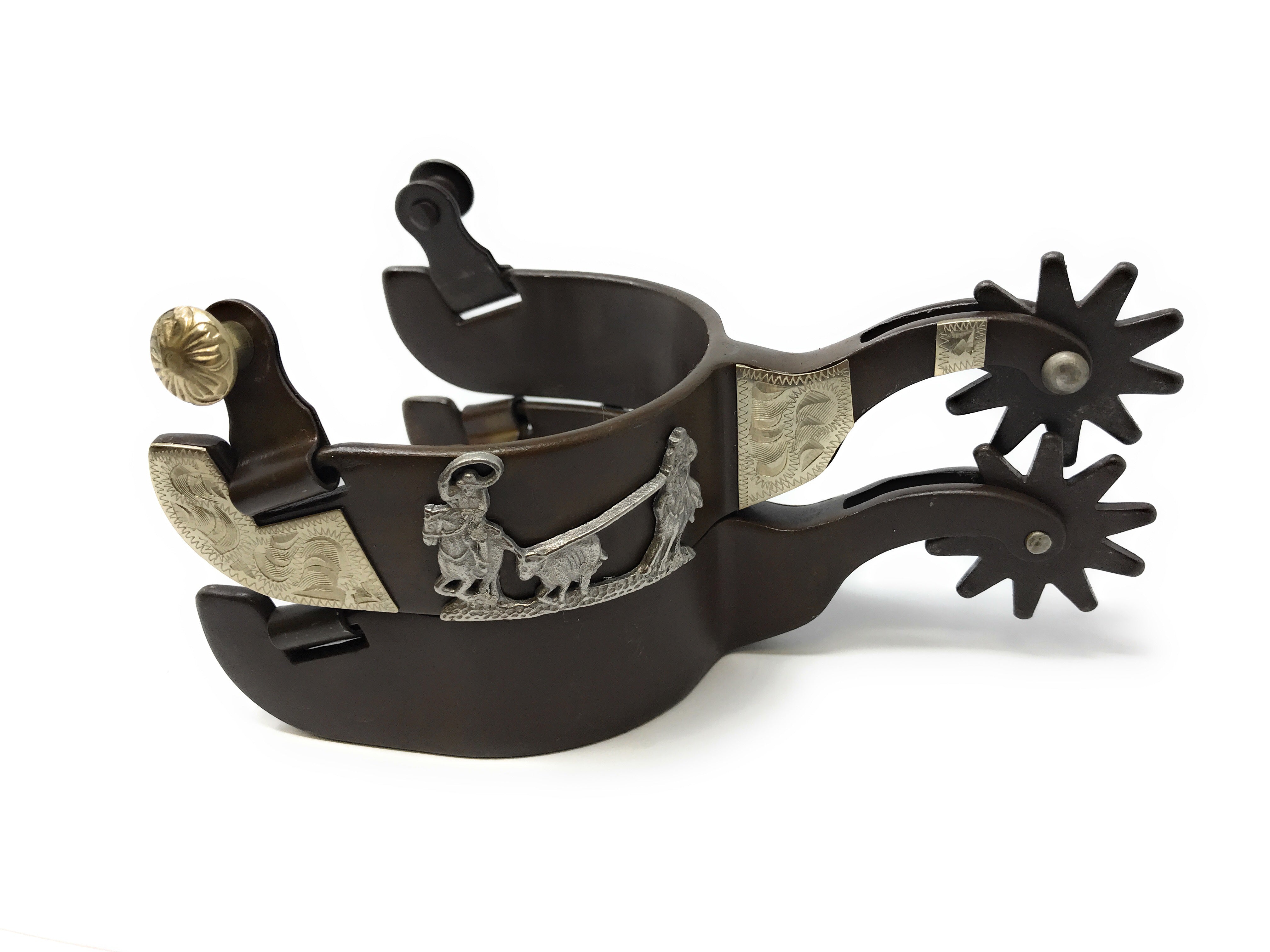 AJ Tack Men&amp;#39;s Antique Brown Team Roping Spurs