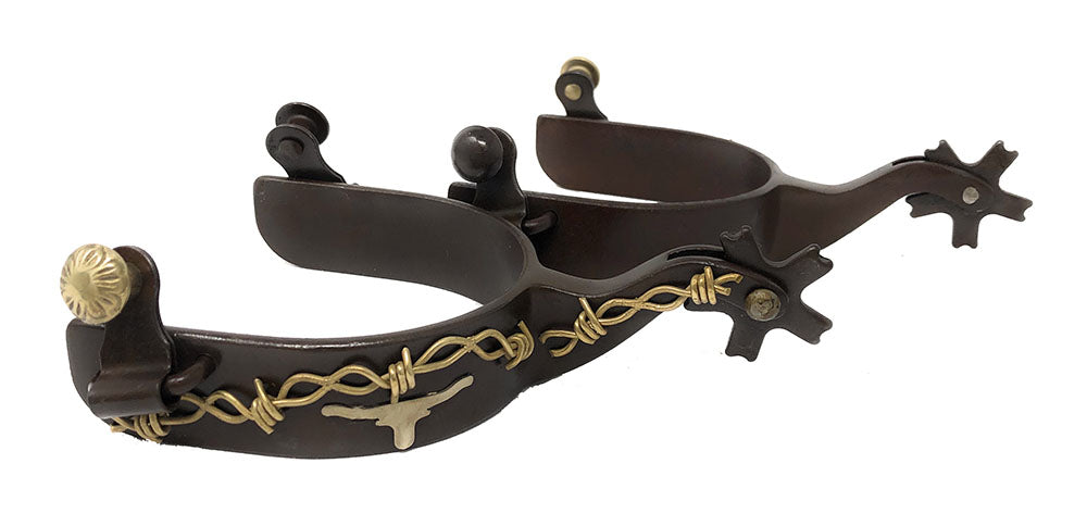 AJ Tack Men&amp;#39;s Antique Brown Longhorn and Barbwire Spurs