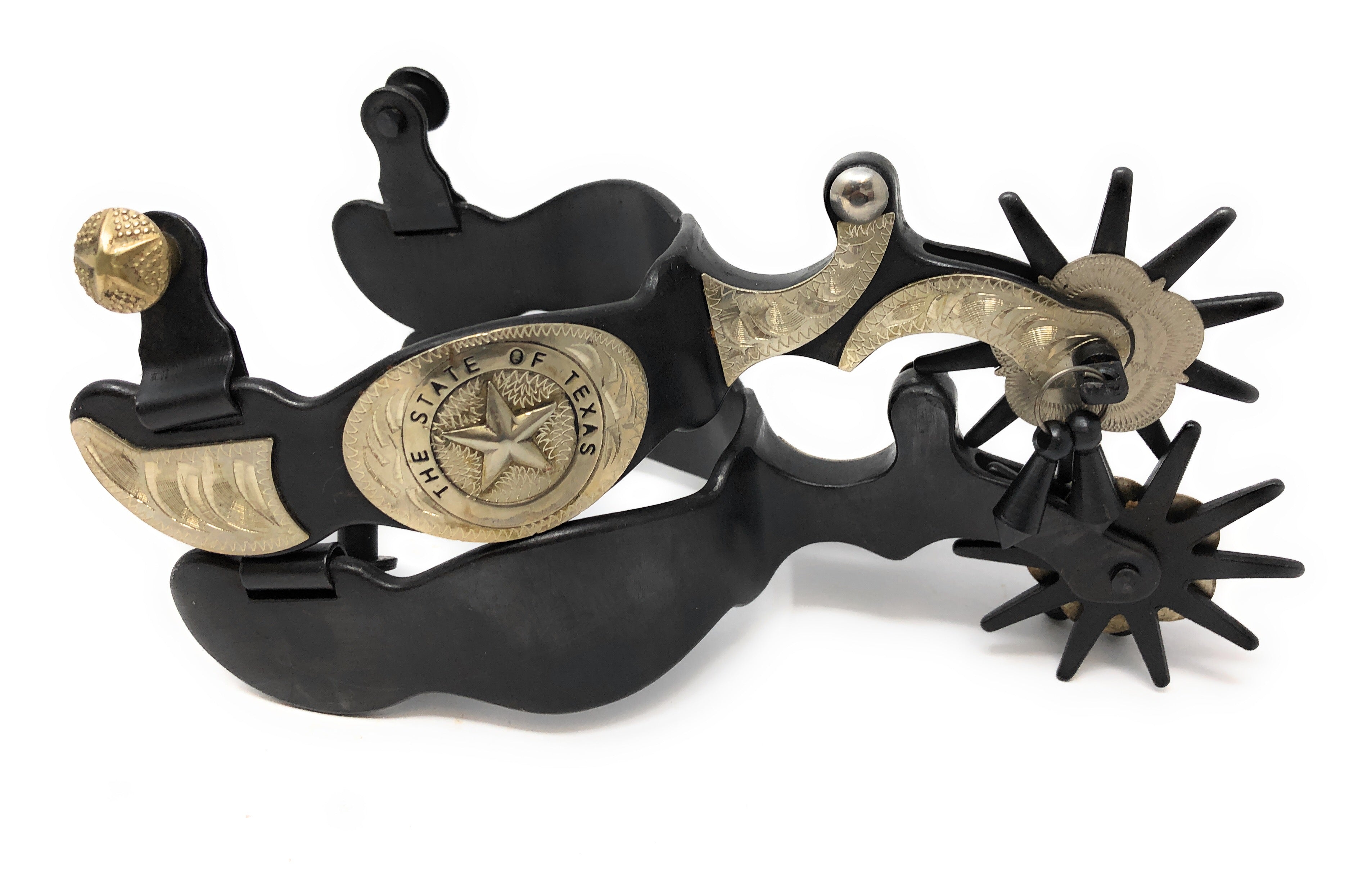 AJ Tack Men&amp;#39;s Black Engraved Texas State Seal Spurs