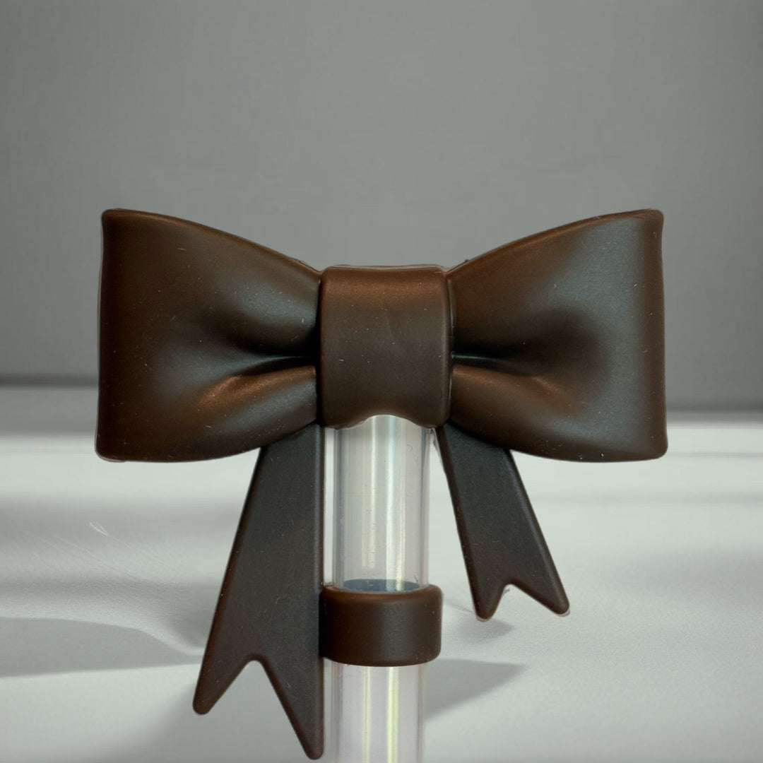 CHOCOLATE BROWN 3D BOW STRAW TOPPER