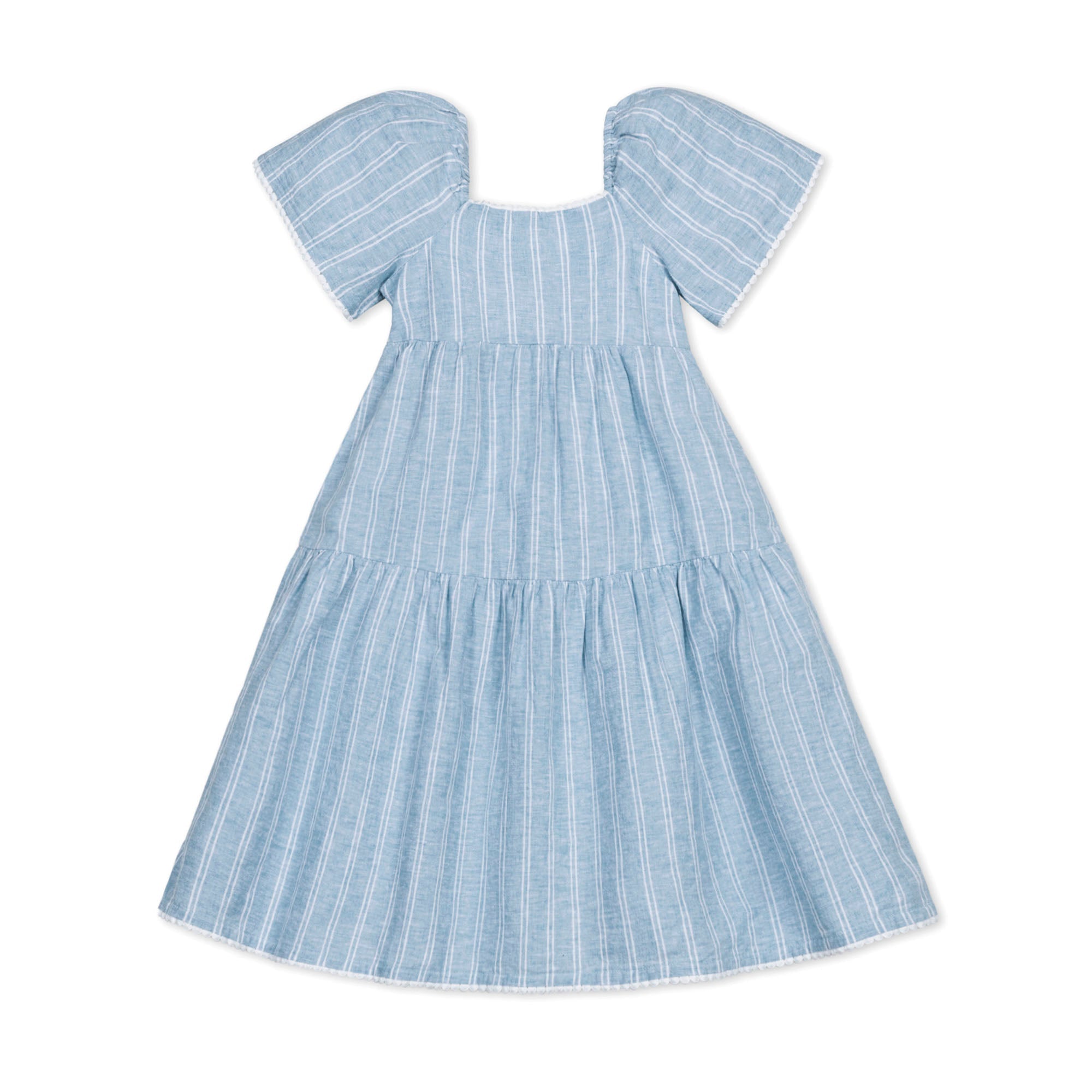 Flounce Sleeve Tiered Linen Dress