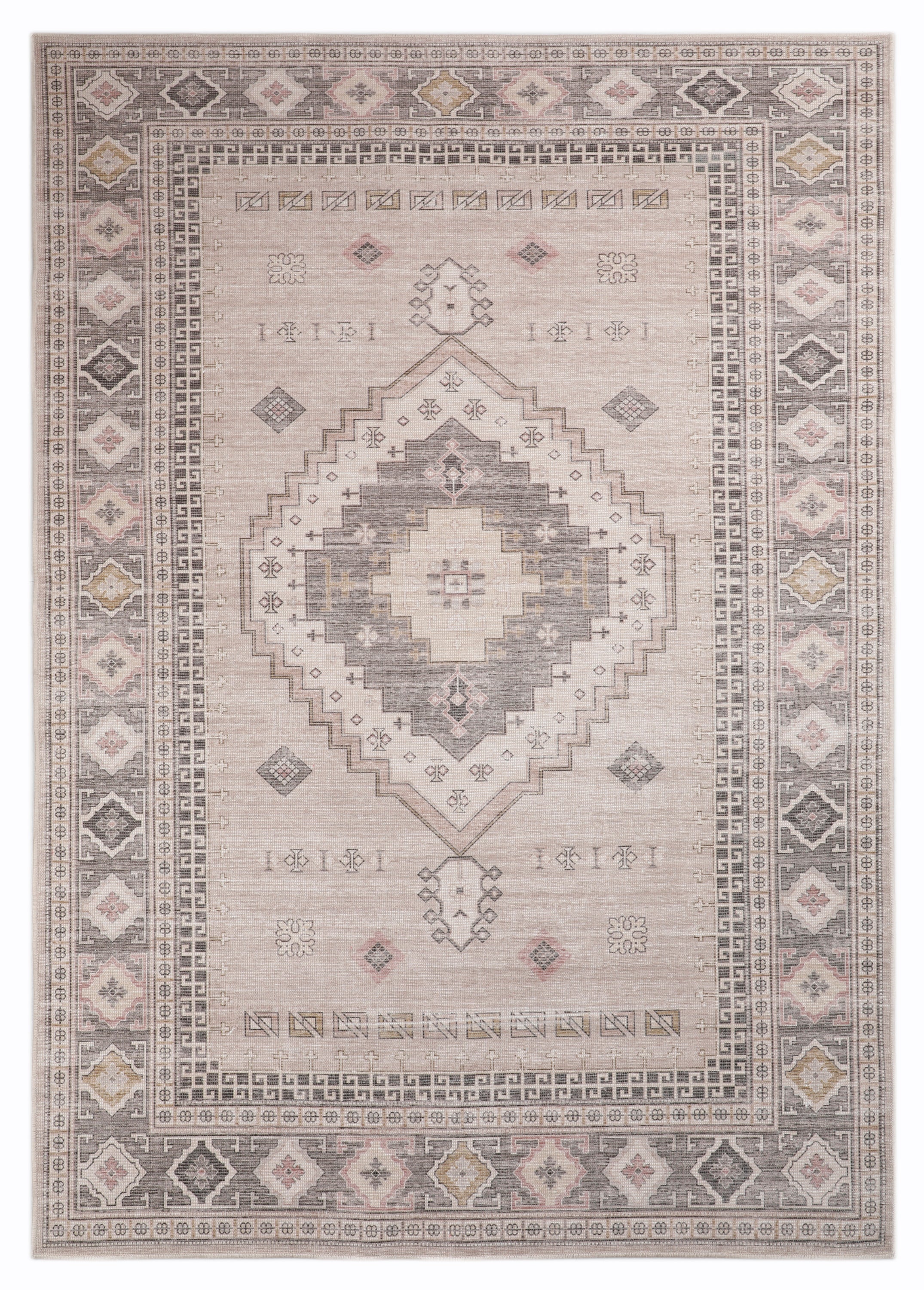 Mackenzie Akira Natural, Blush, Gold, Black, Charcoal and Beige Cotton Blend Washable Area Rug