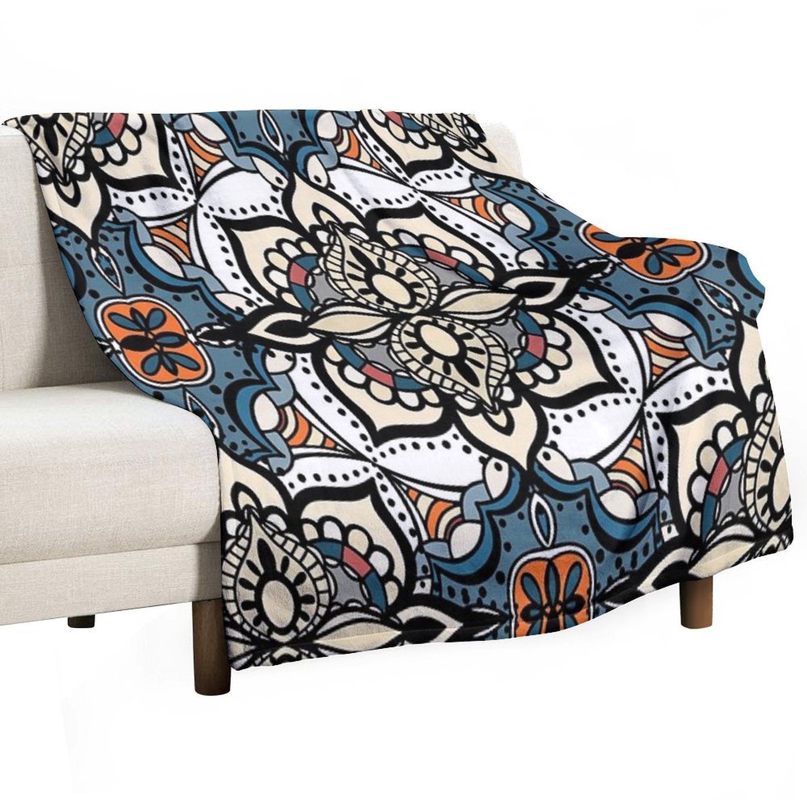 Abstract Renaissance Geometrical Flowers,  Mosaic Floral Fantasy Pattern Throw Blanket