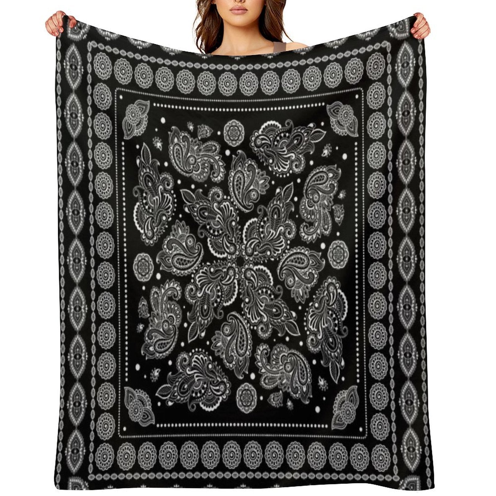 Oriental Paisley Ornament Black And White Throw Blanket