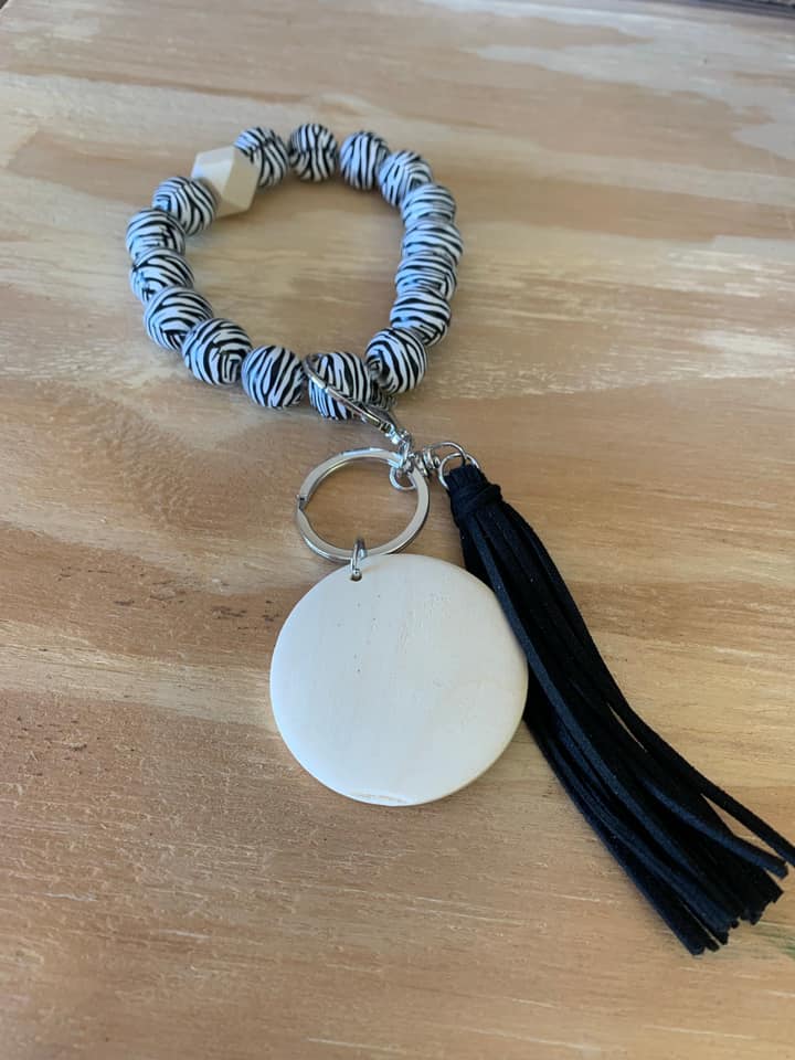 Wooden Keychain - Black &amp;amp; White Zebra