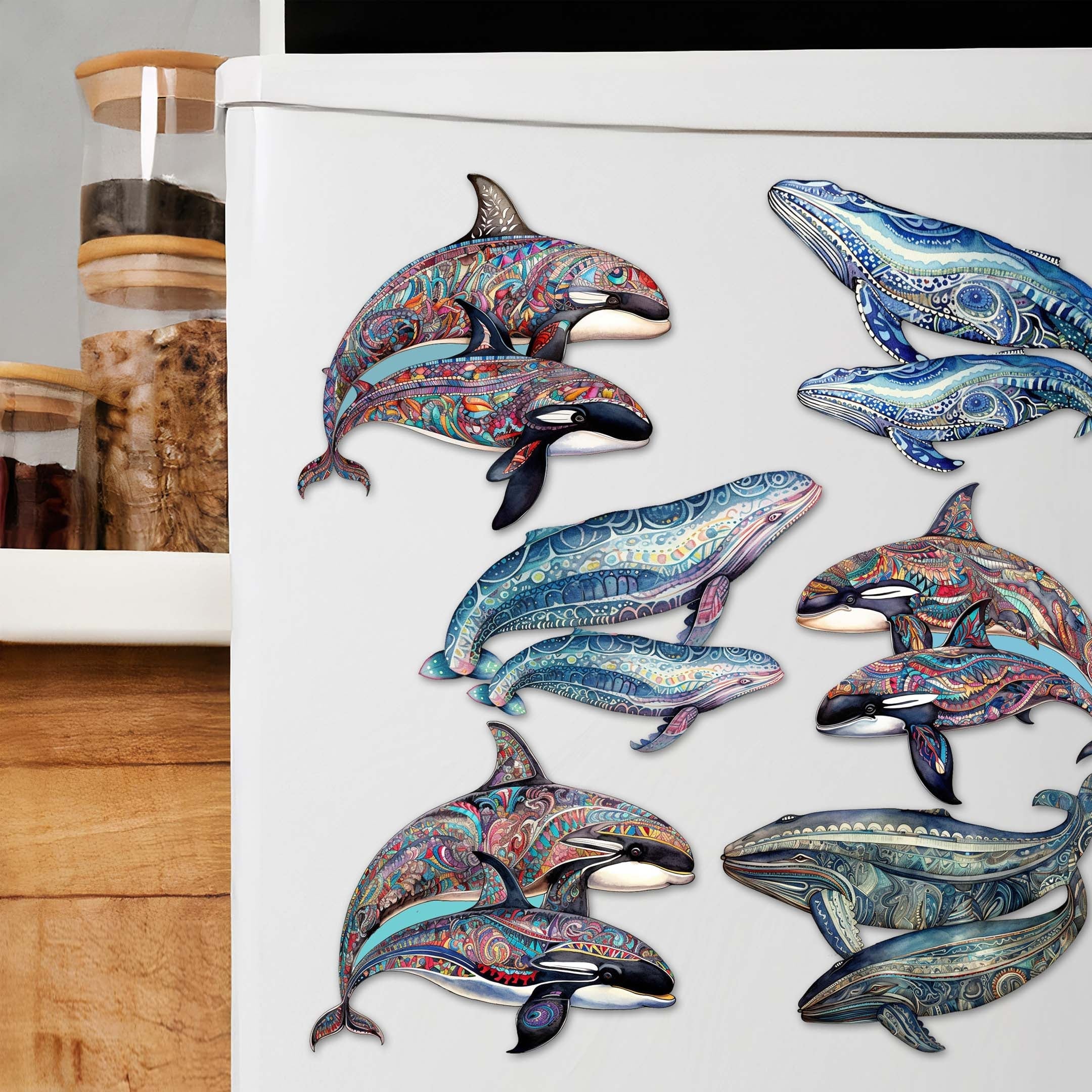 Embracing Whales Decorative Eco Wood Magnets Set of 6 by G. Debrekht - Wildlife Coastal Decor - 8090107G-S6